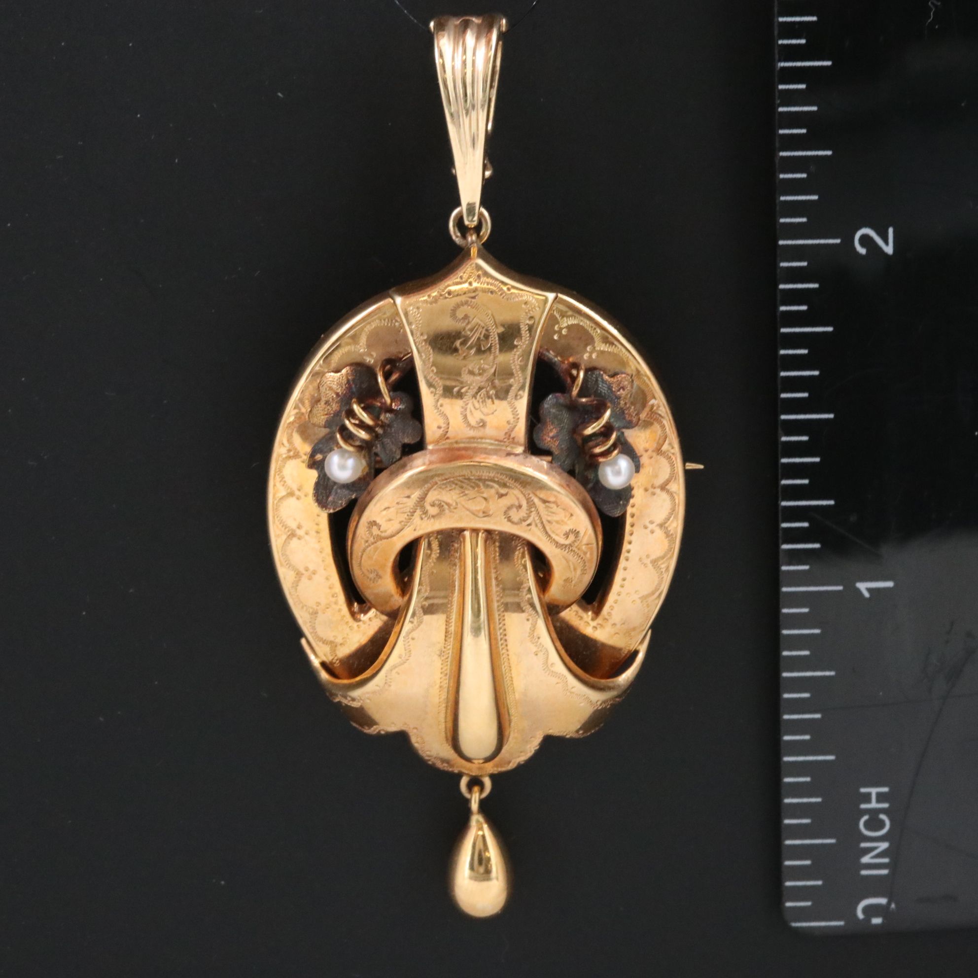 Victorian Gustav Dahlgren & Co.  18K Horseshoe and Buckle Brooch Pendant