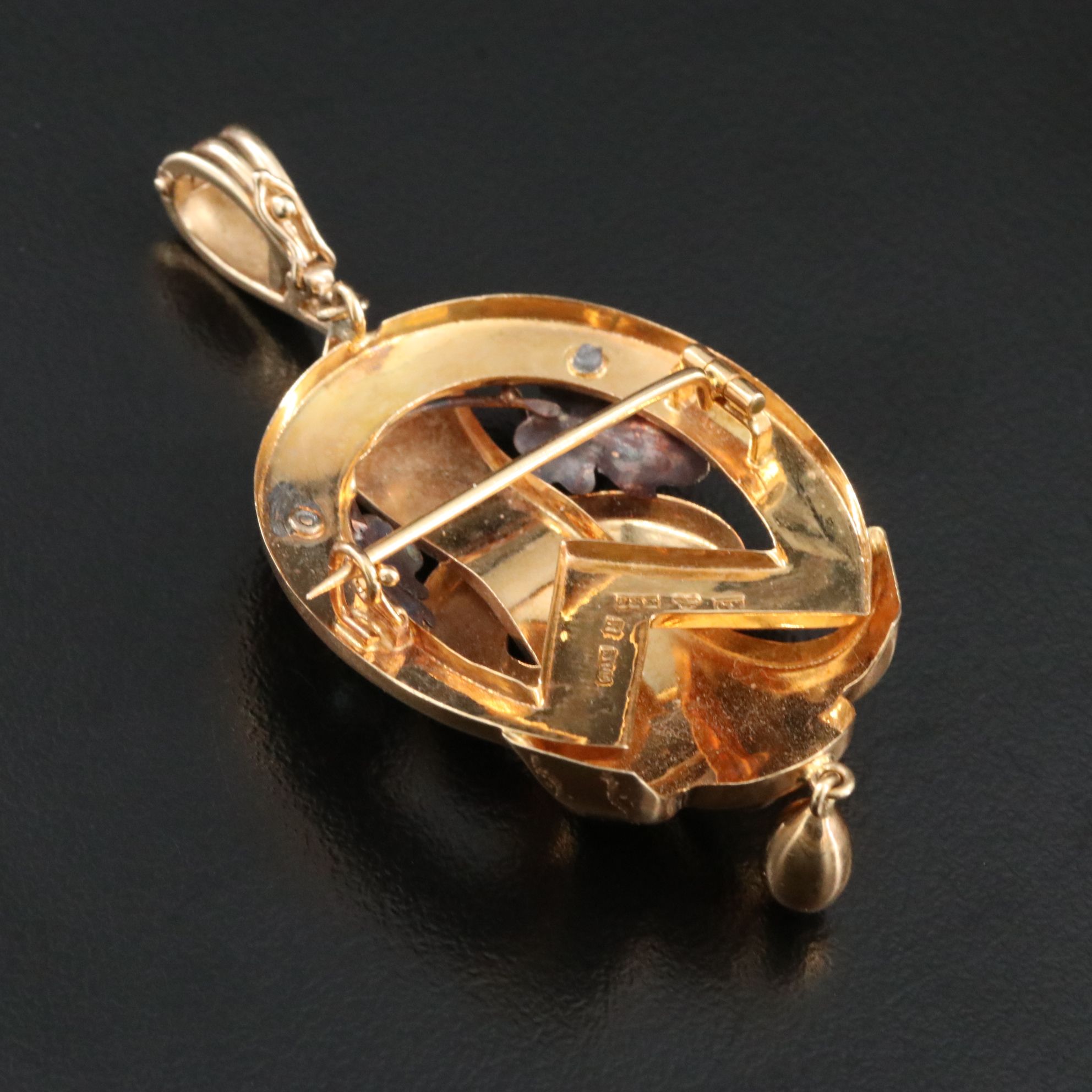 Victorian Gustav Dahlgren & Co.  18K Horseshoe and Buckle Brooch Pendant