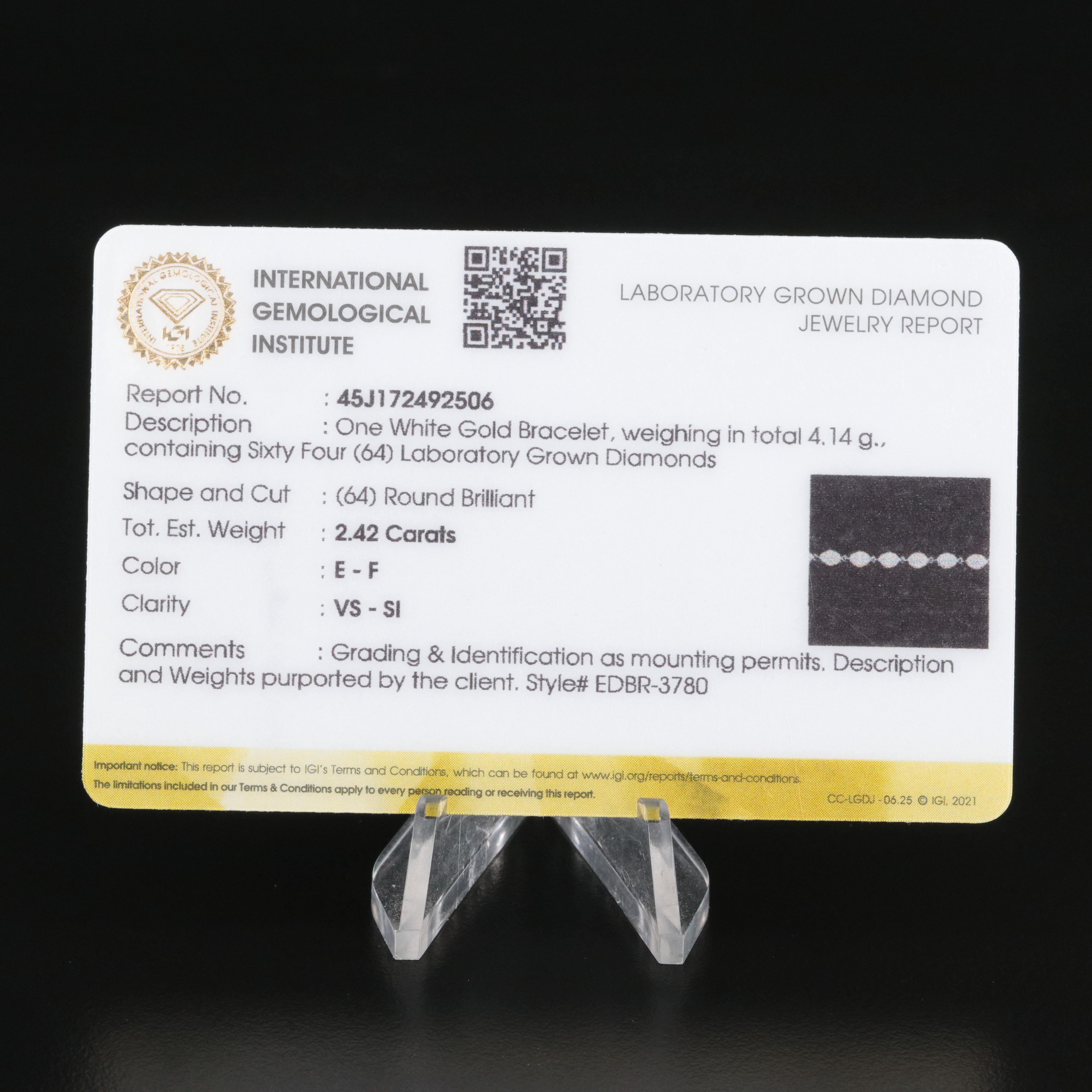 14K 2.42 CTW Lab Grown Diamond Bracelet with IGI Jewelry Report