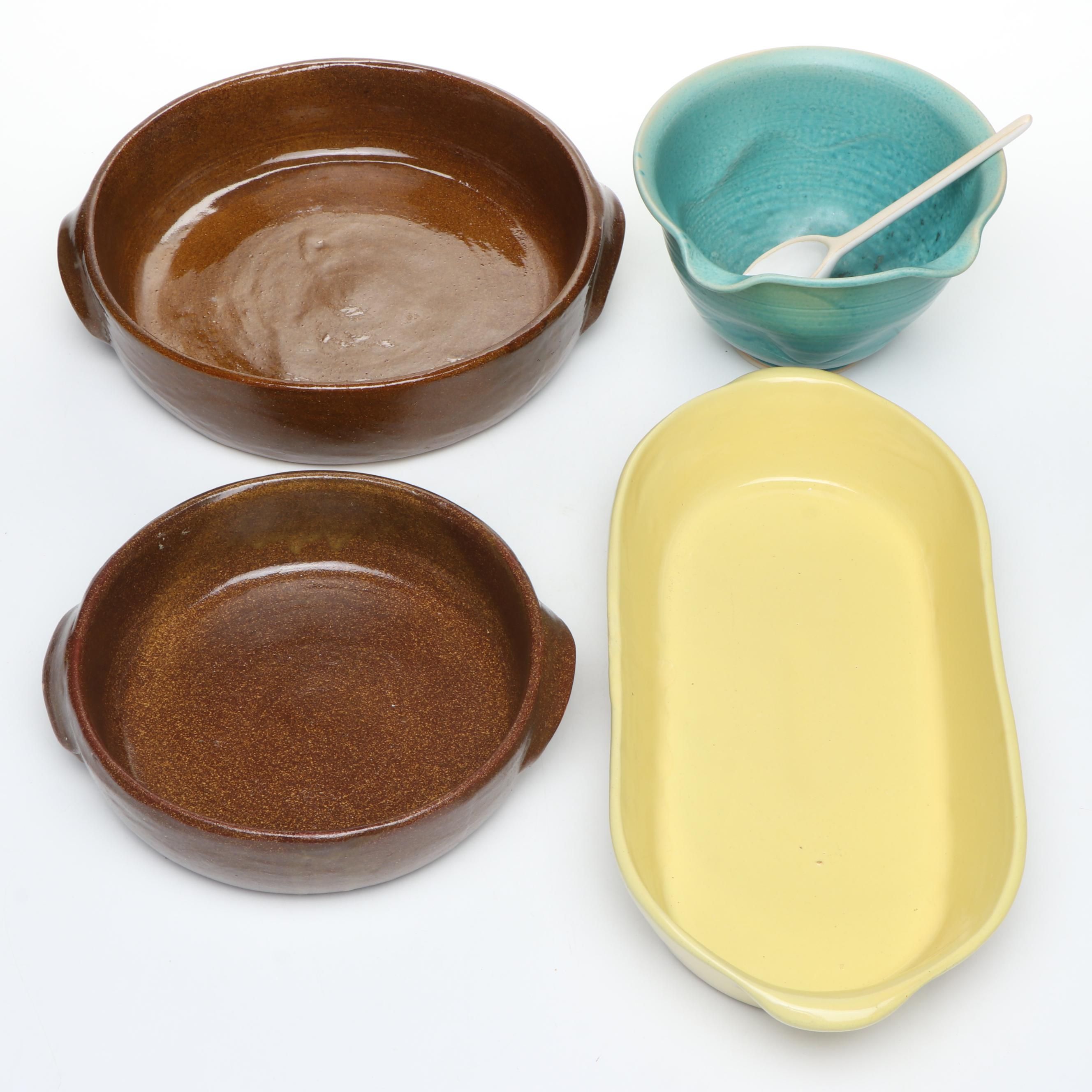 Virgel Webb for Bybee Pottery Casserole with Other Ceramic Bakeware and Spoon