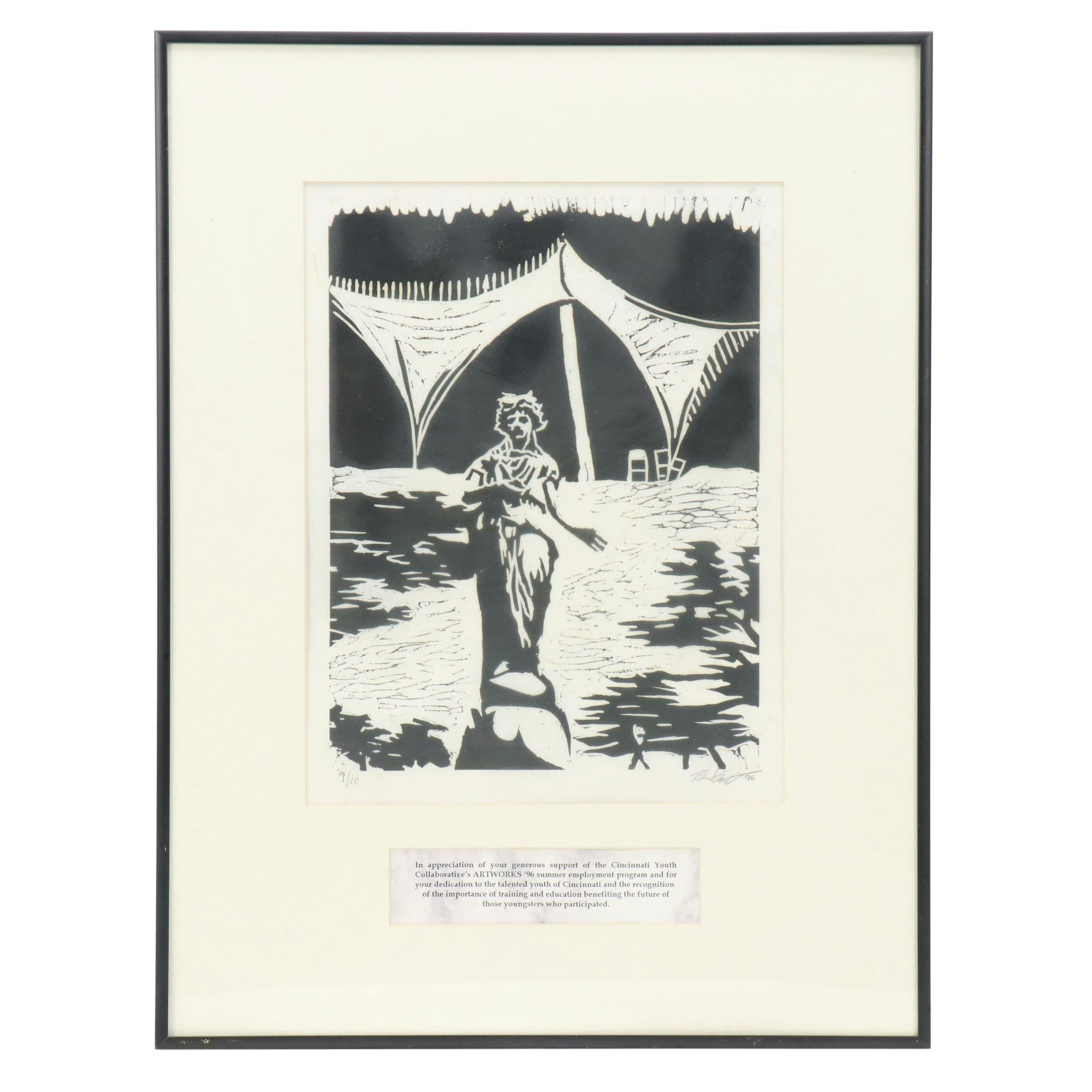 Relief Print of Robed Figure with ArtWorks Dedication, 1996