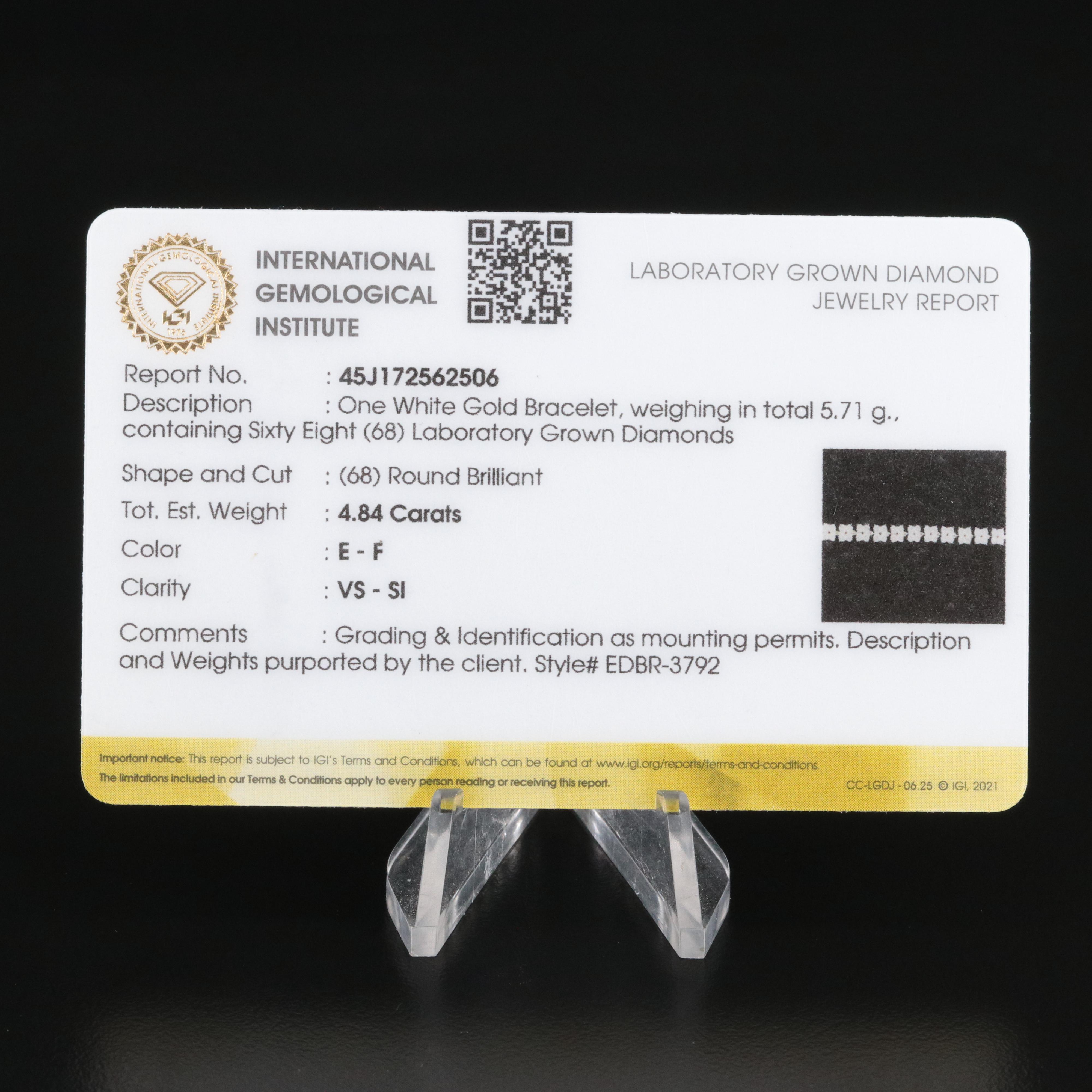 14K 4.84 CTW Lab Grown Diamond Bracelet with IGI Jewelry Report