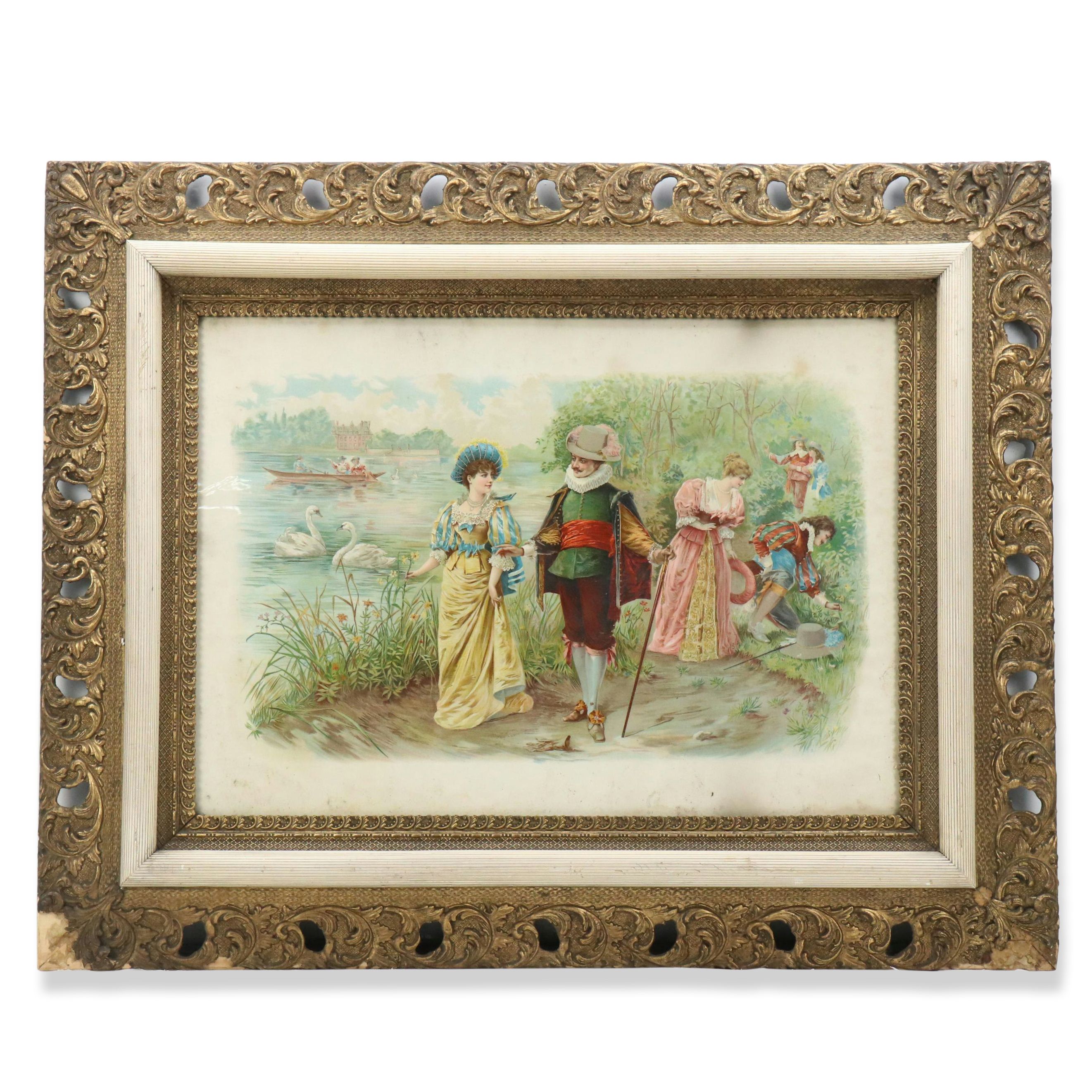 Victorian Chromolithograph of Fête Galante-Style Scene