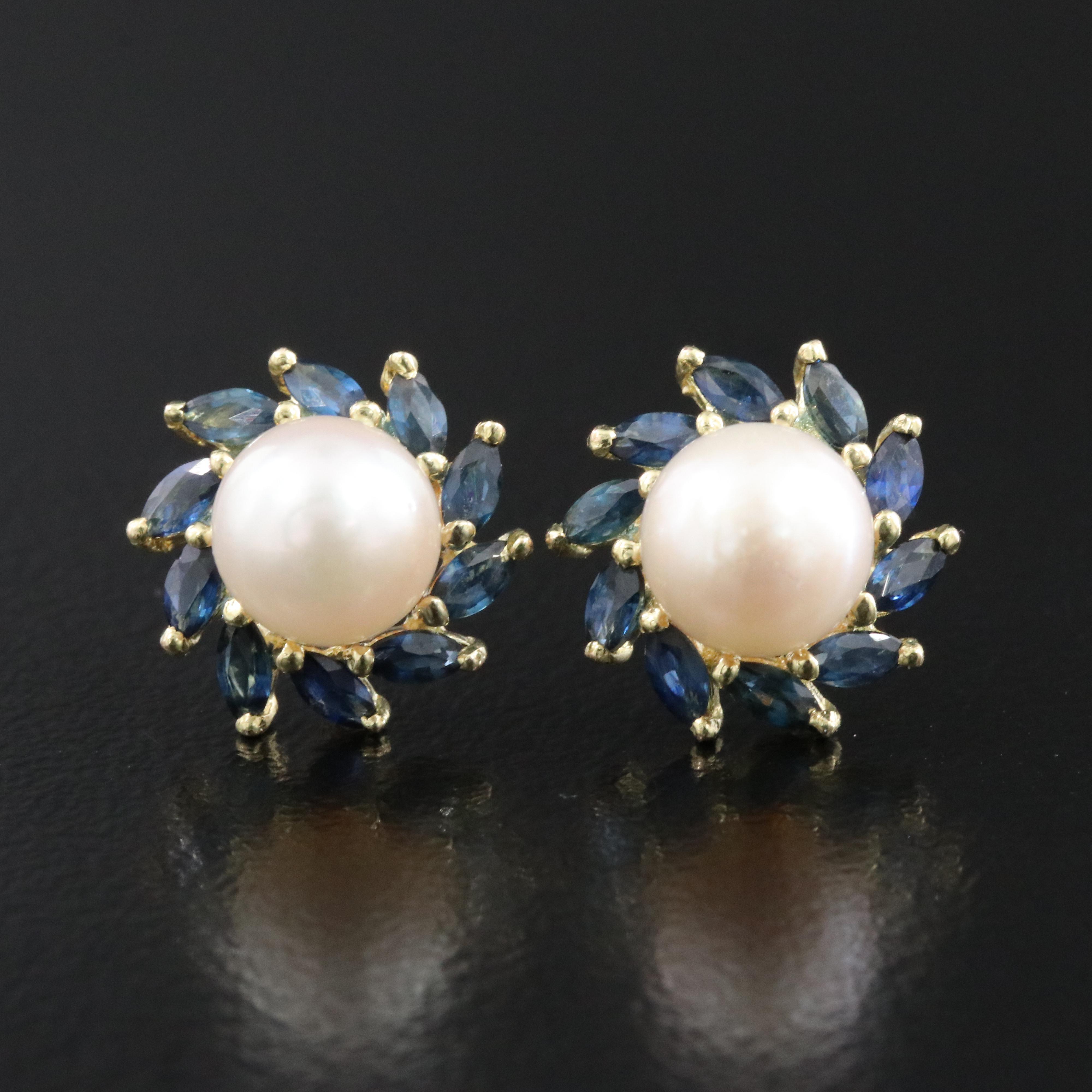 14K Pearl and Sapphire Earrings