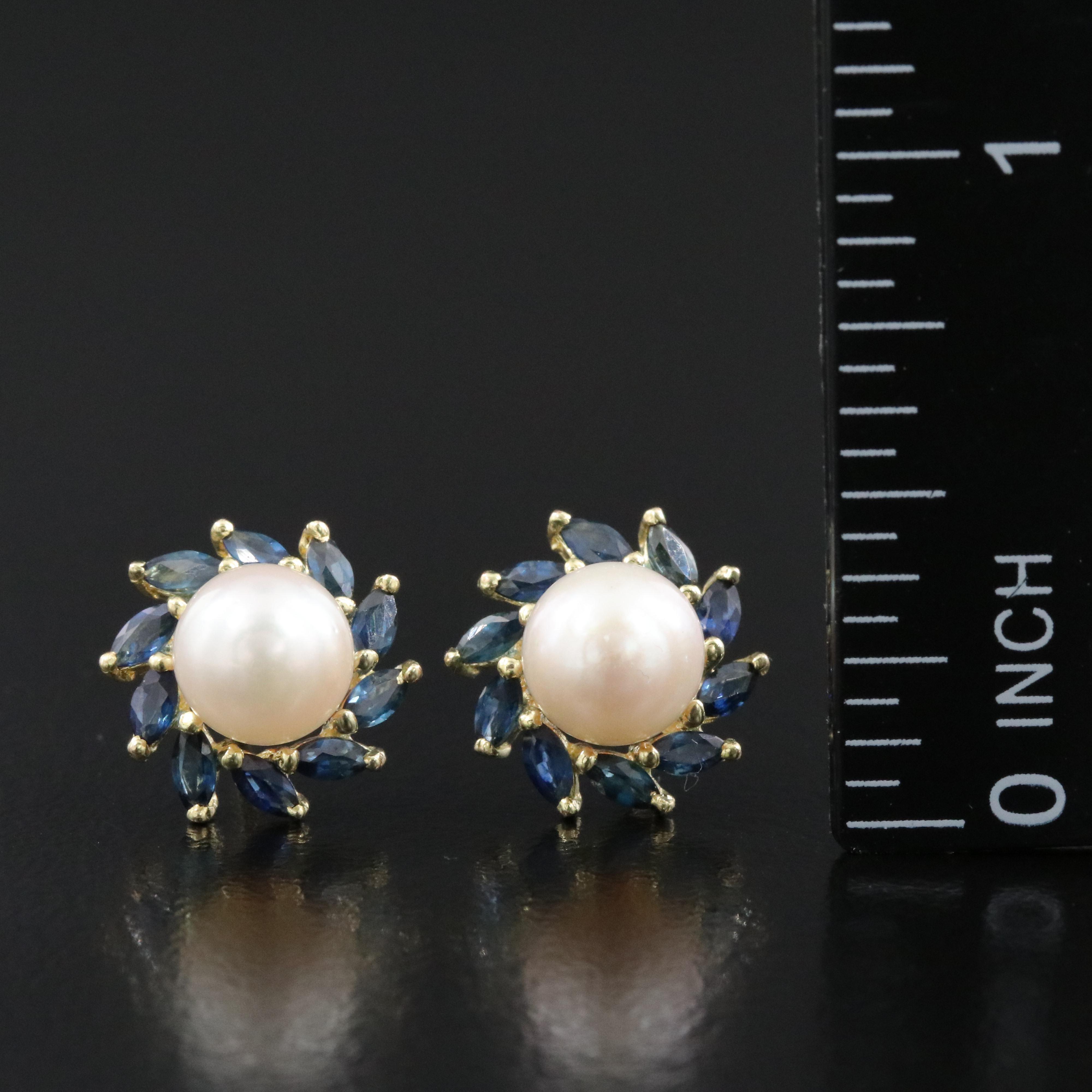 14K Pearl and Sapphire Earrings