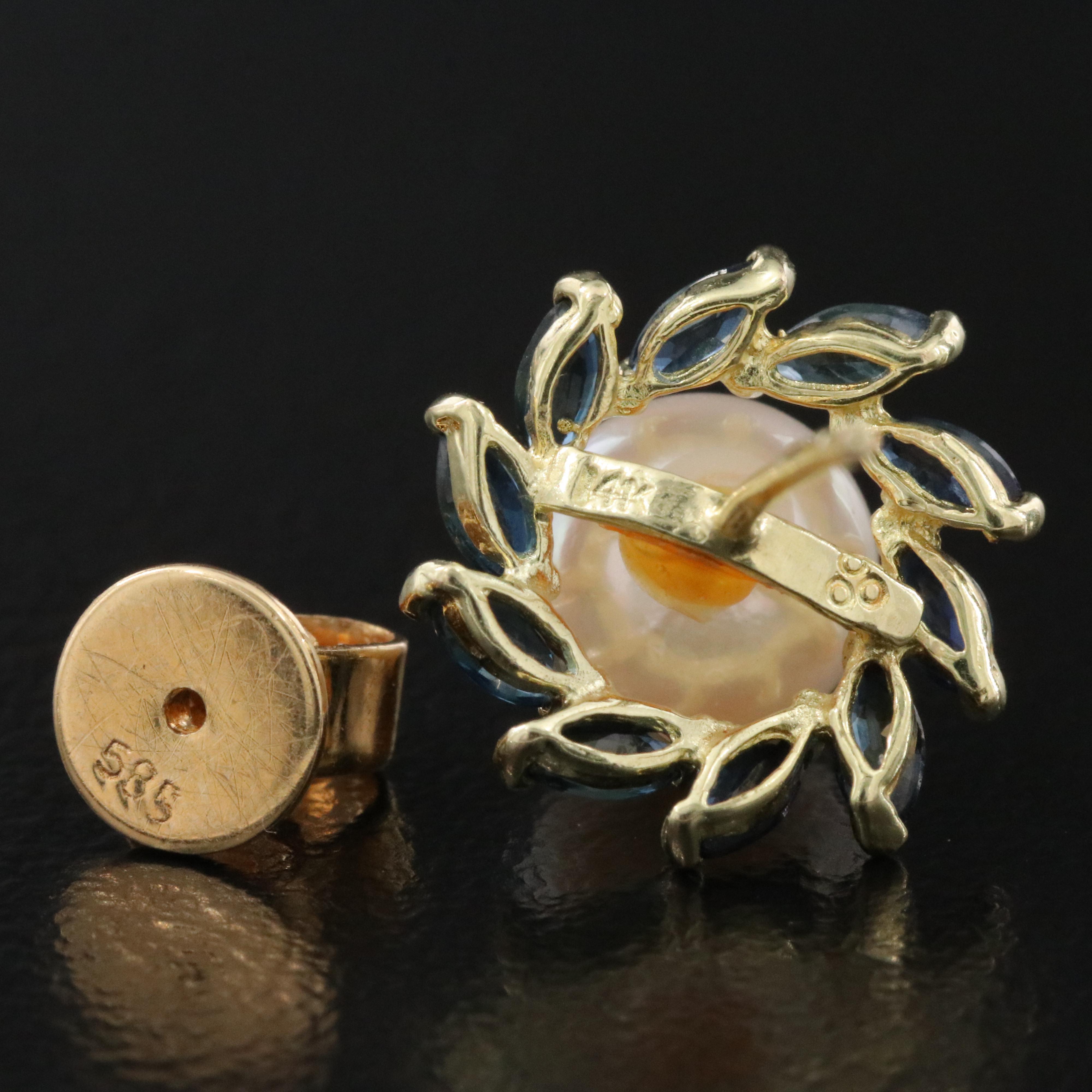 14K Pearl and Sapphire Earrings