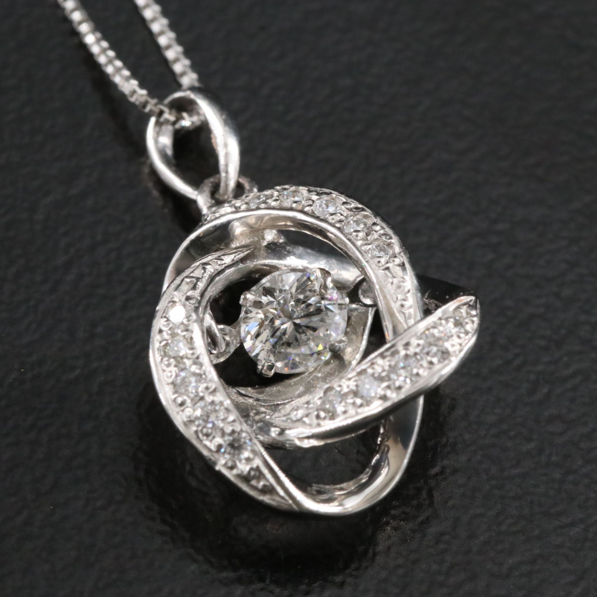 Platinum 0.30 CTW Diamond Love Knot Diamond Trembler Necklace