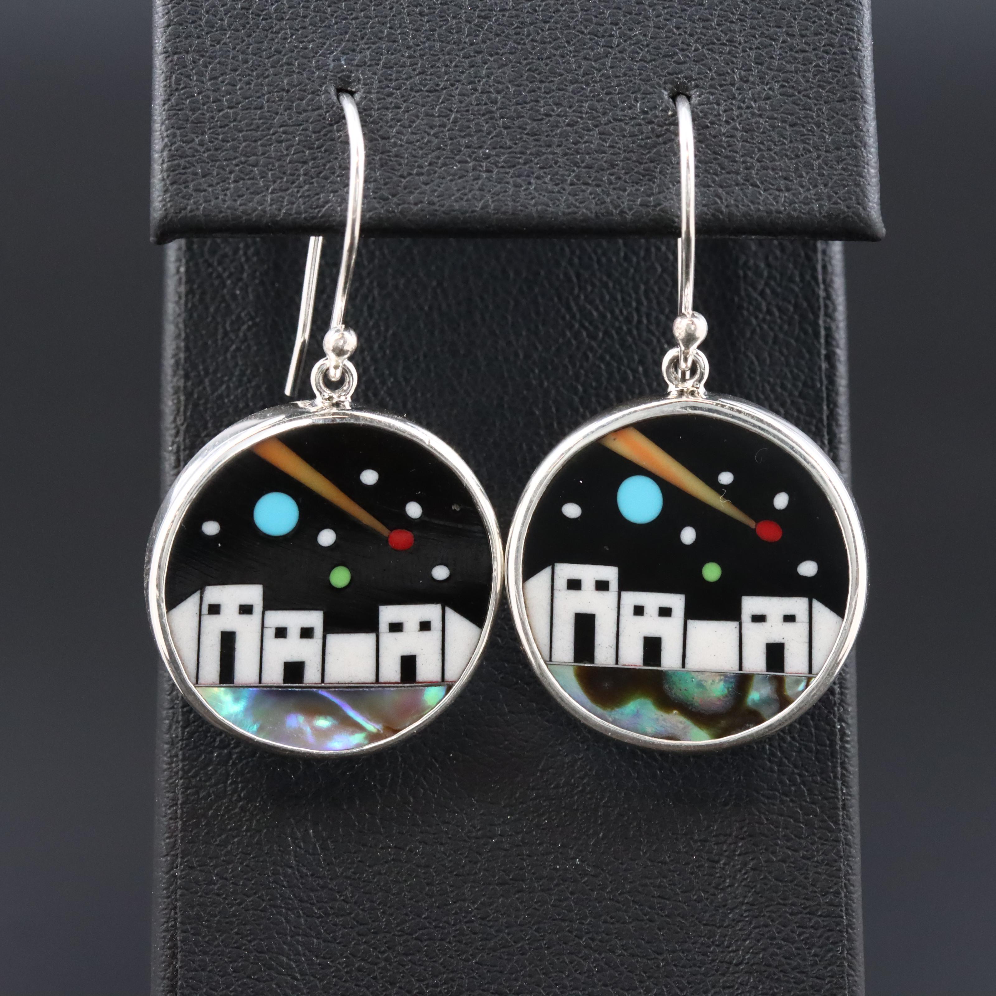 Sterling Gemstone Pueblo Inlay Earrings