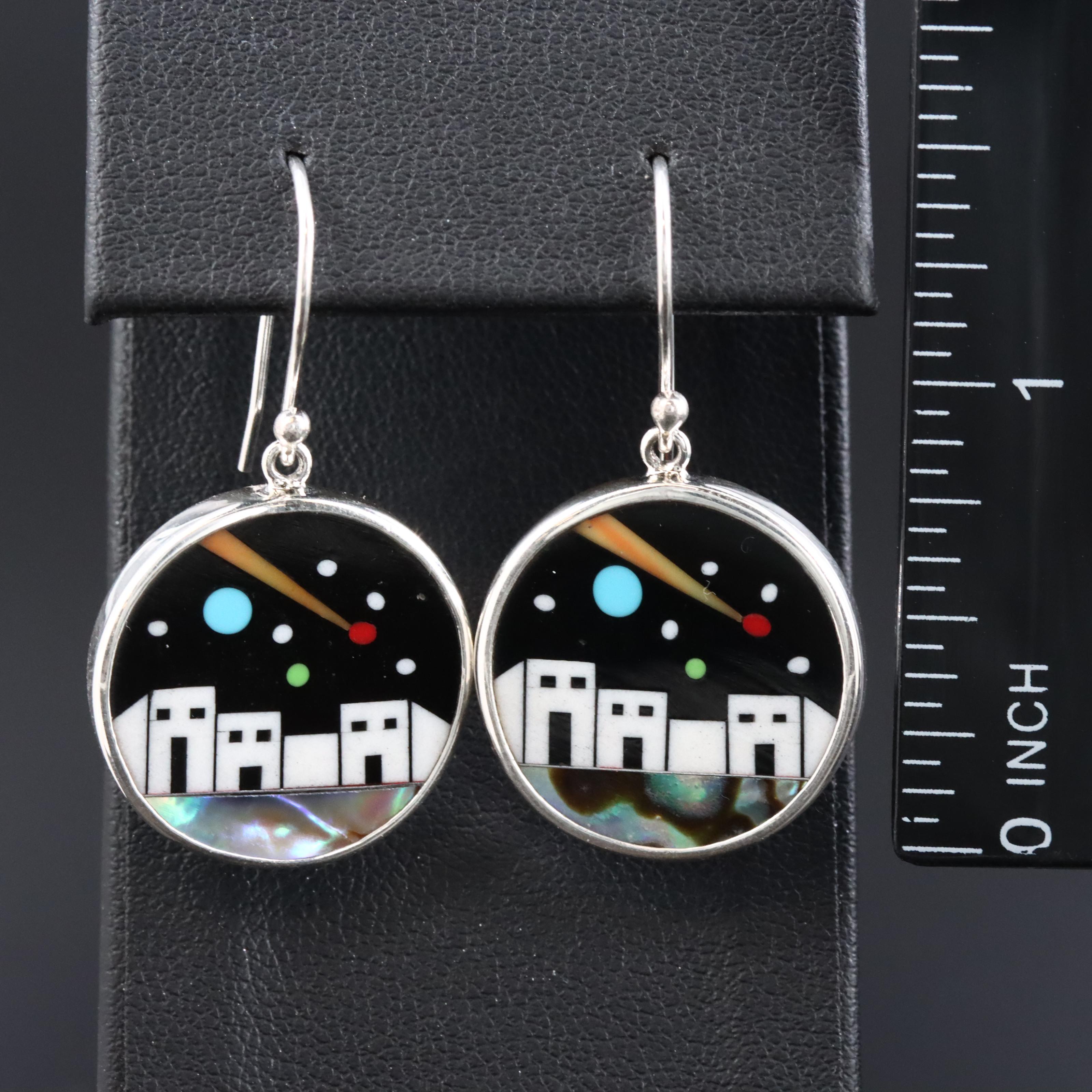 Sterling Gemstone Pueblo Inlay Earrings