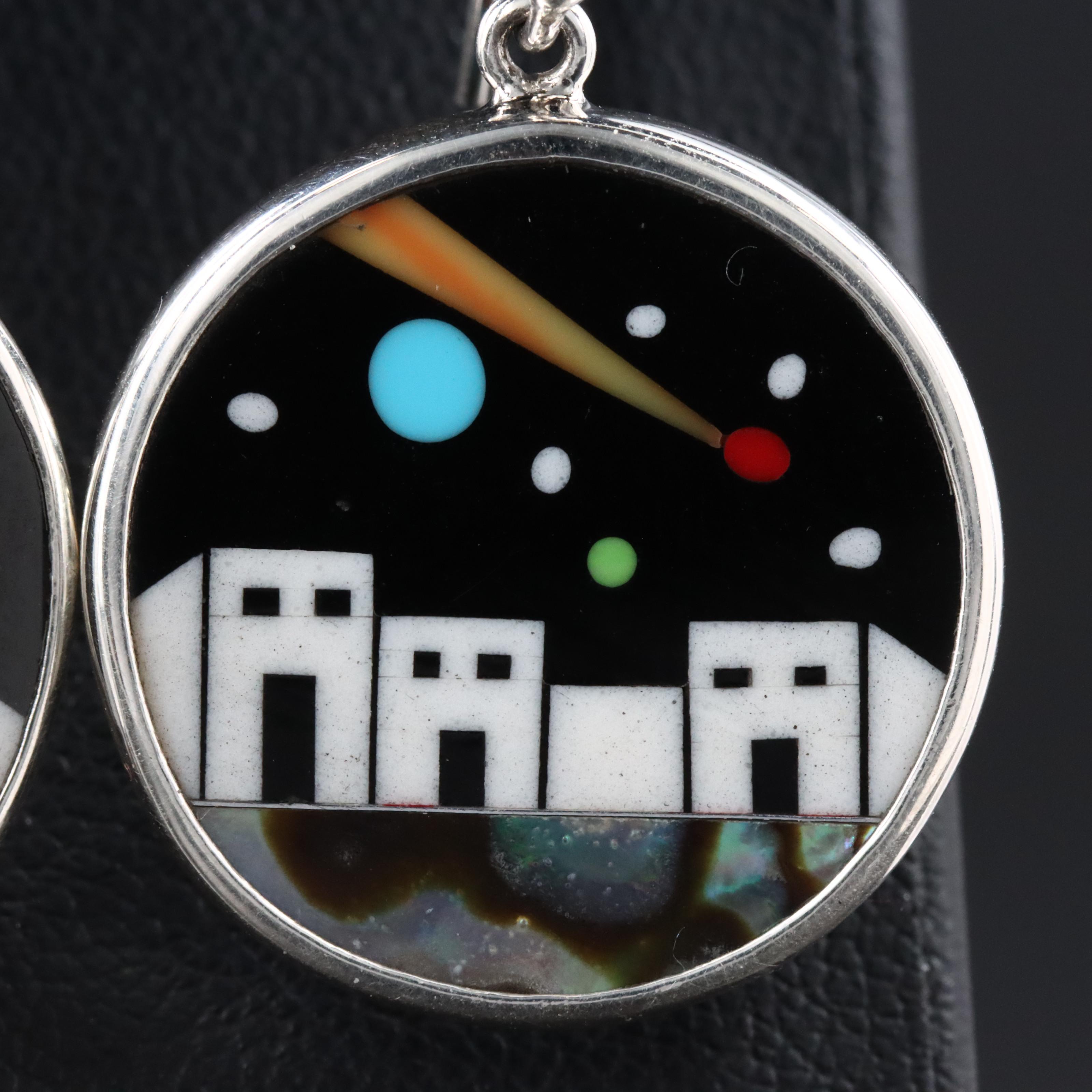 Sterling Gemstone Pueblo Inlay Earrings