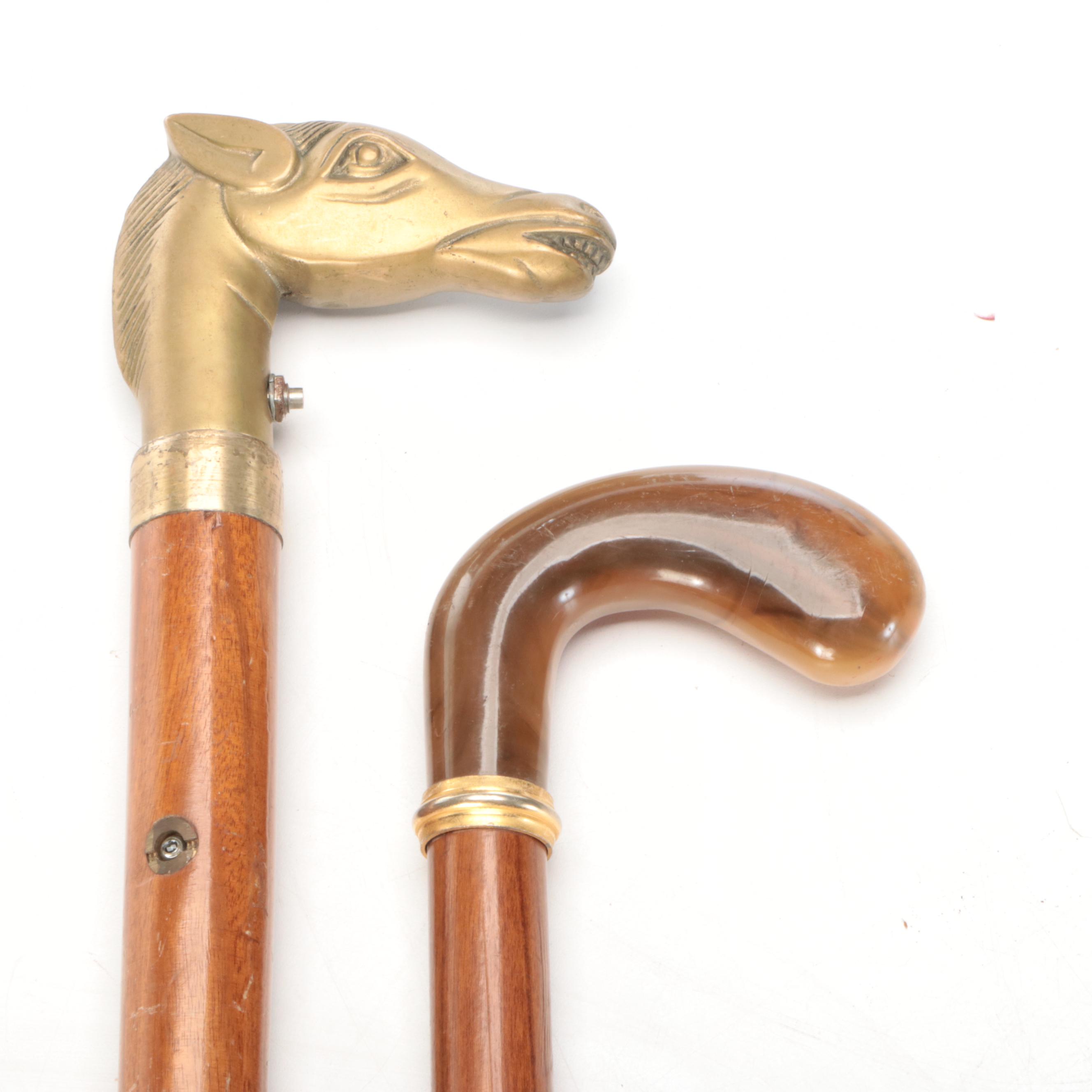 Brass Horse Head Screw-Apart Cane with Italian Resin Handle Cane
