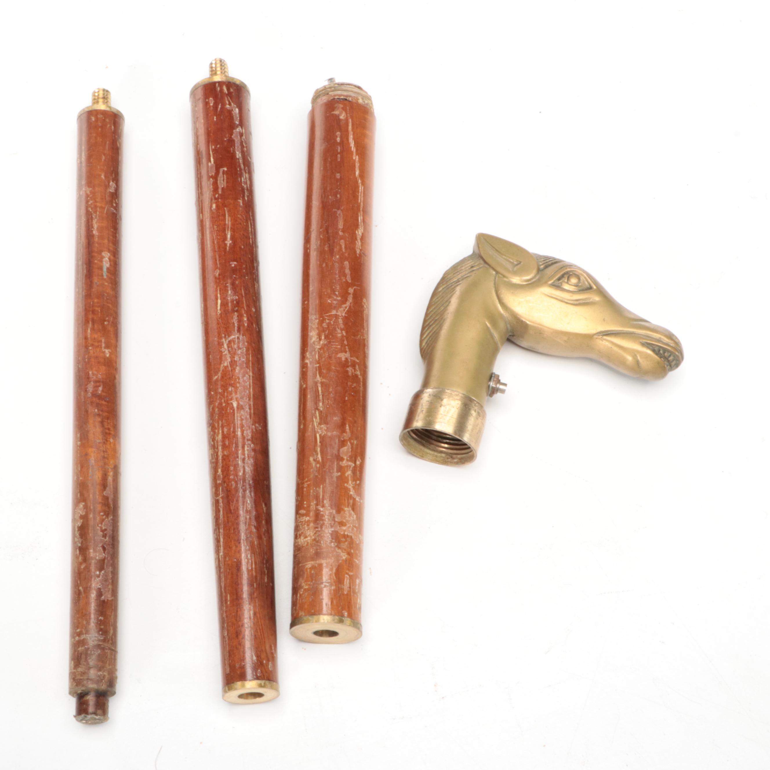 Brass Horse Head Screw-Apart Cane with Italian Resin Handle Cane