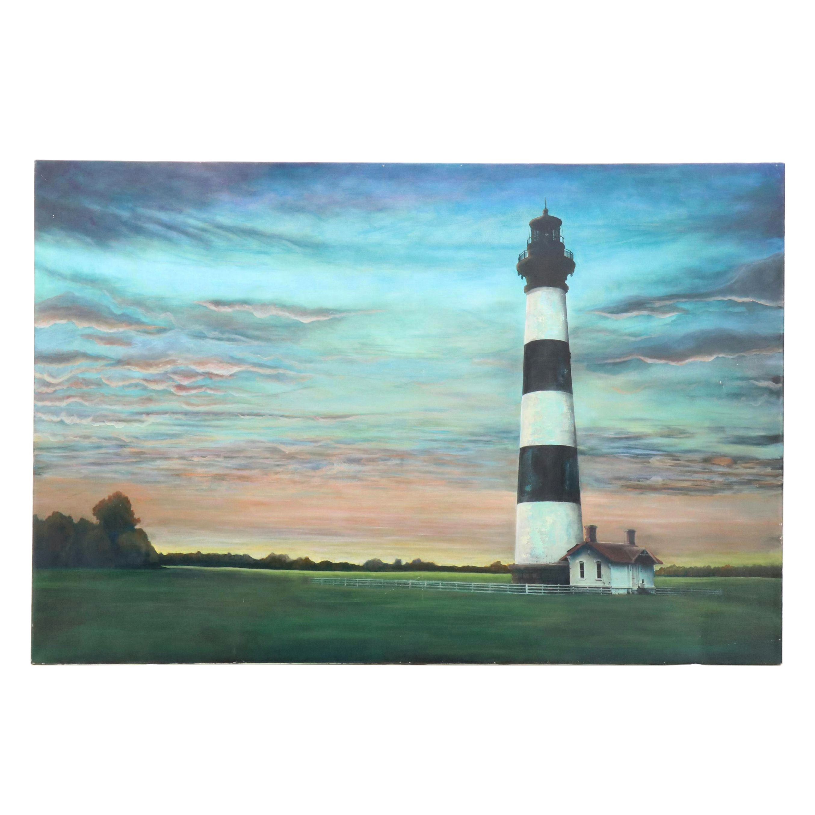 Embellished Giclée Depicting Lighthouse Landscape
