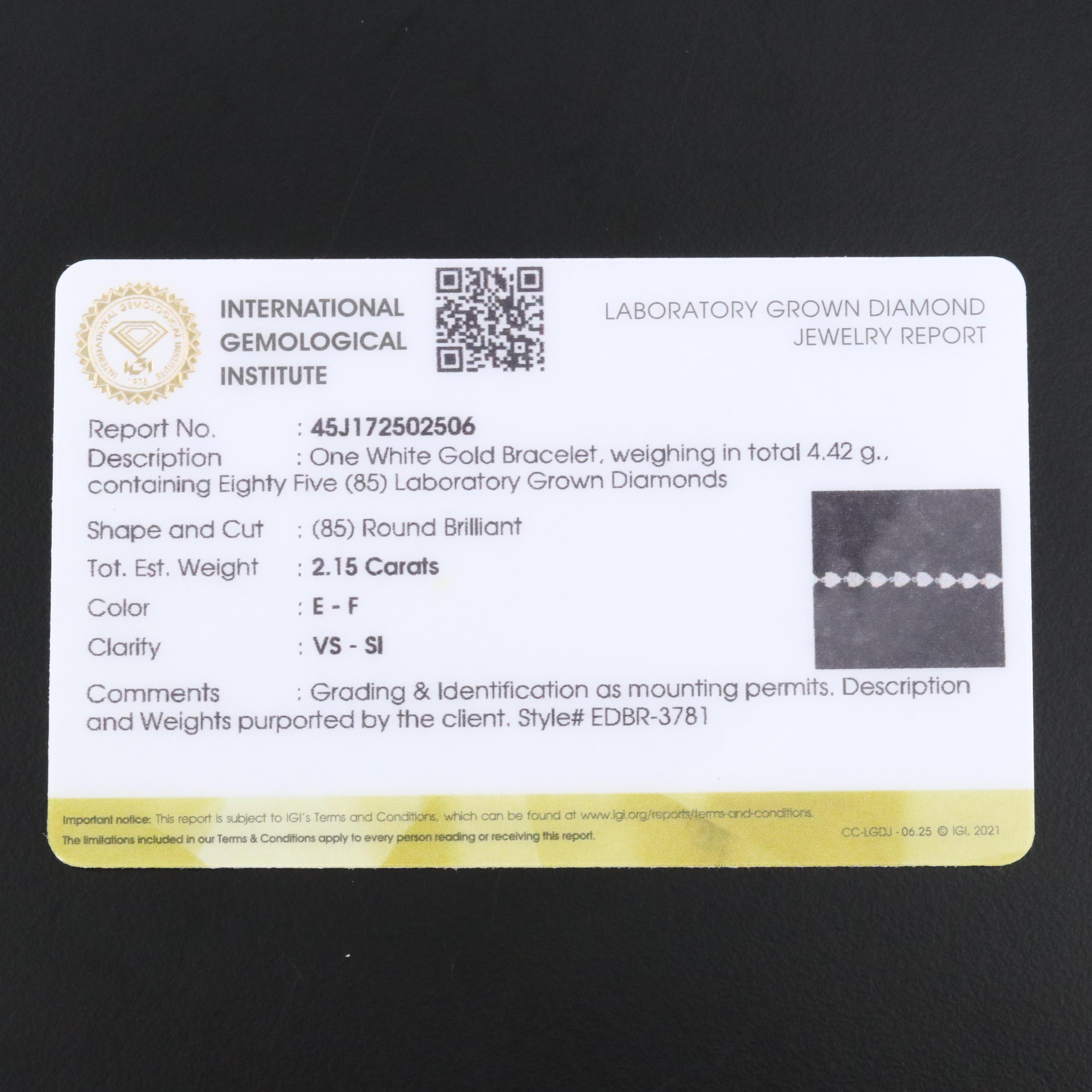 14K 2.15 CTW Lab Grown Diamond Bracelet with IGI Jewelry Report