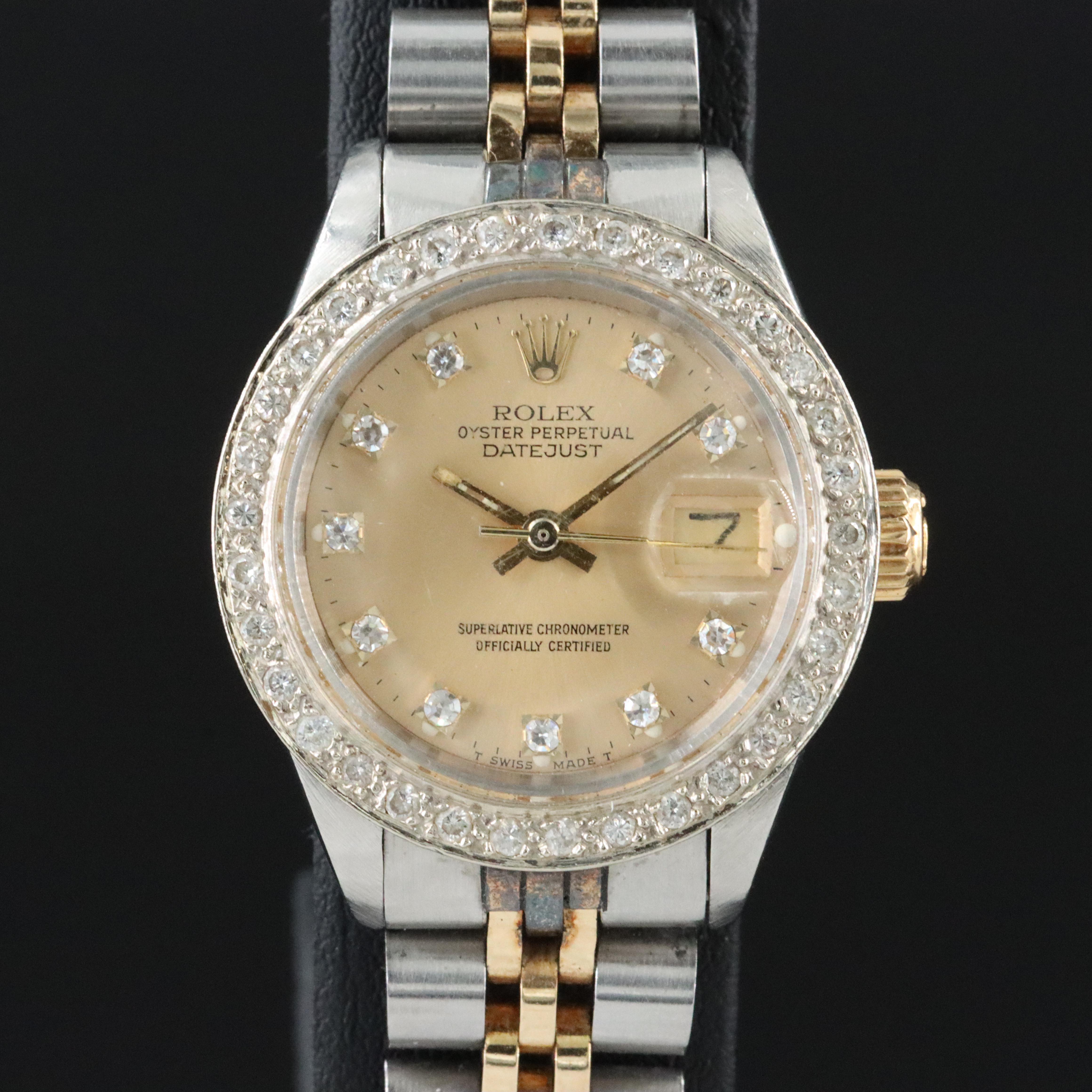 Modified Rolex 6917 Custom Diamond Dial and Bezel with Non Rolex Watch Band