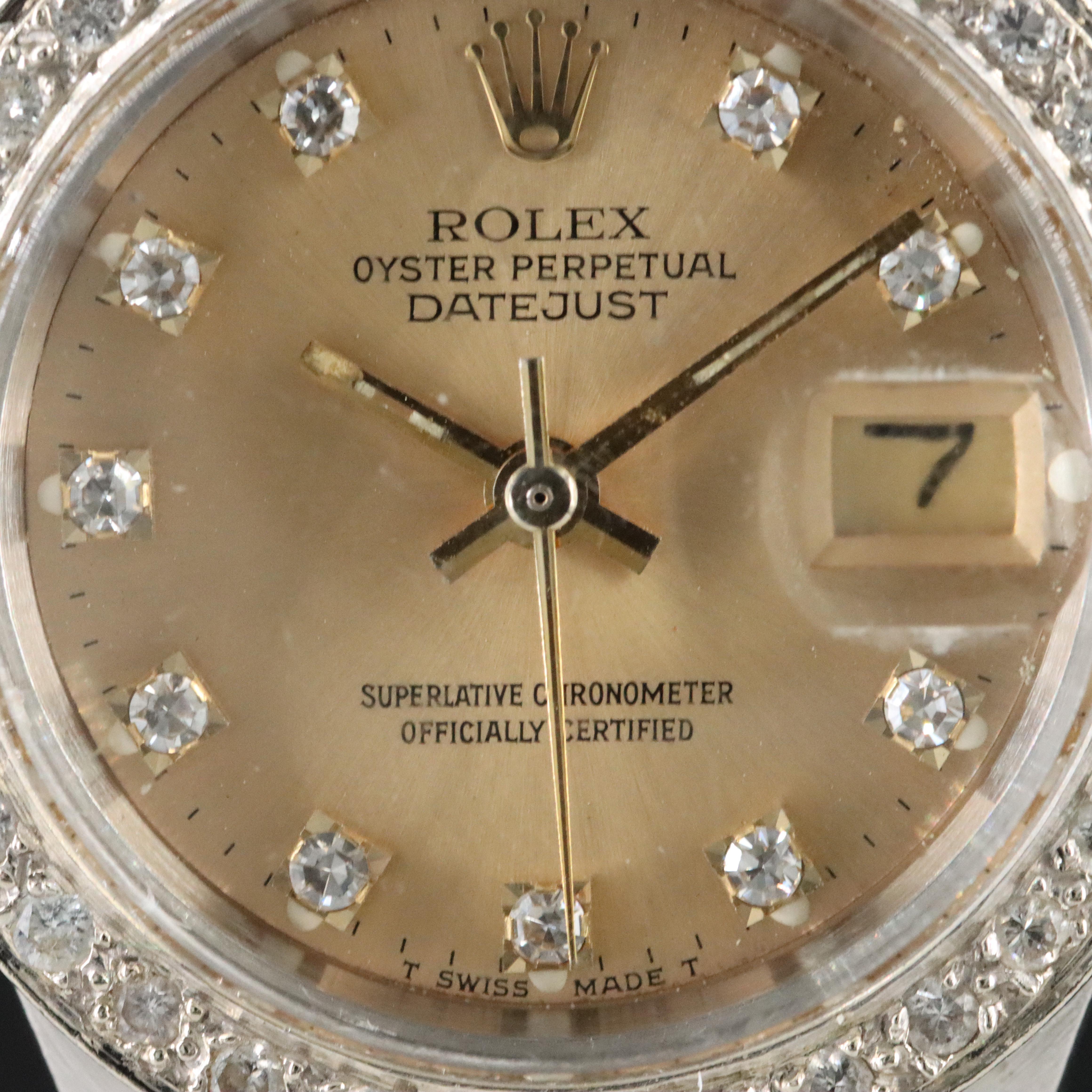 Modified Rolex 6917 Custom Diamond Dial and Bezel with Non Rolex Watch Band