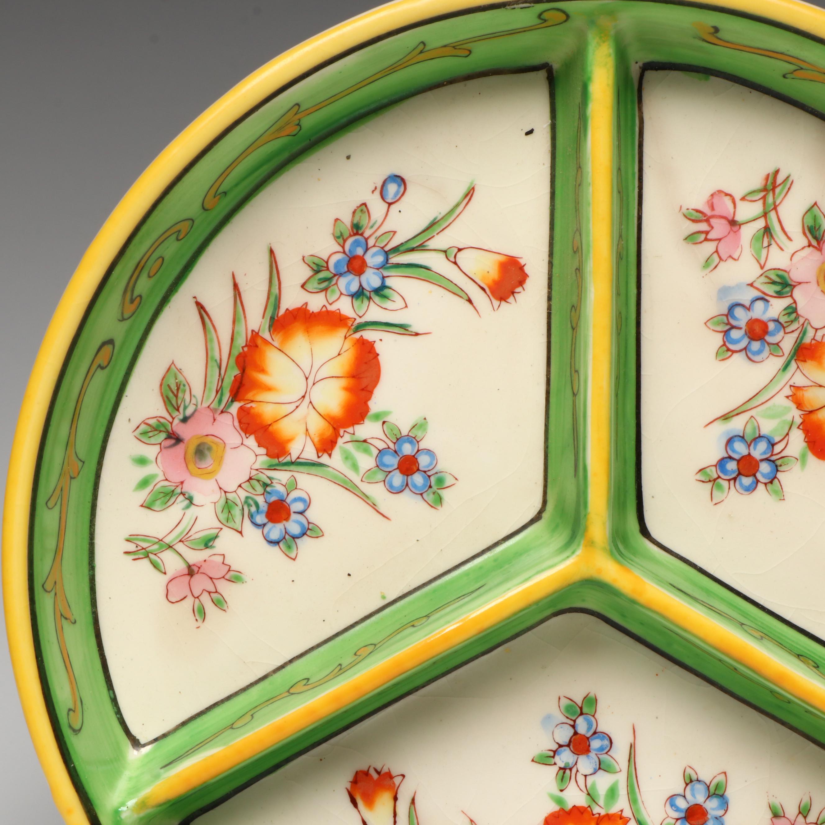 Vintage Japanese Porcelain Divided Dish in Lacquerware Box