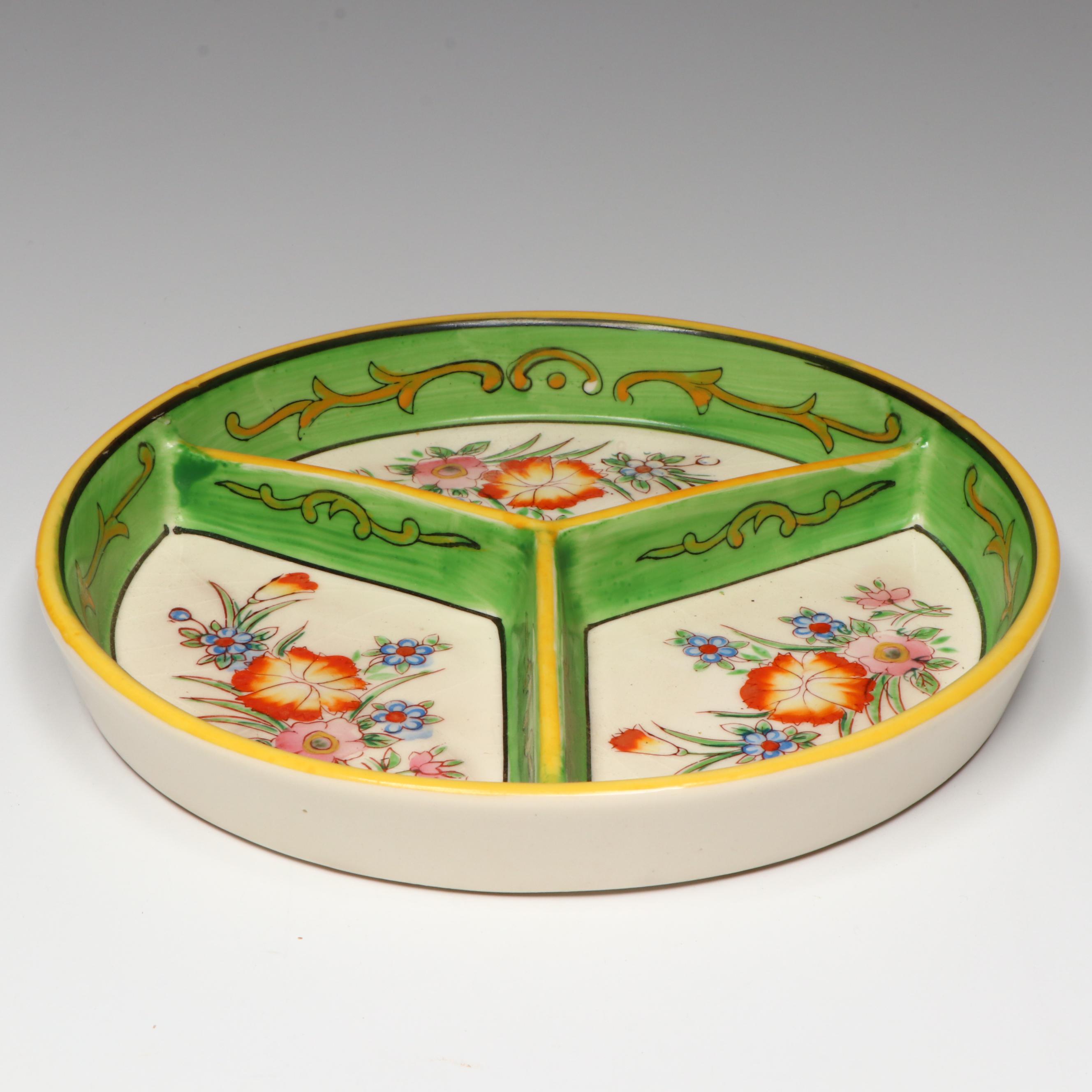 Vintage Japanese Porcelain Divided Dish in Lacquerware Box