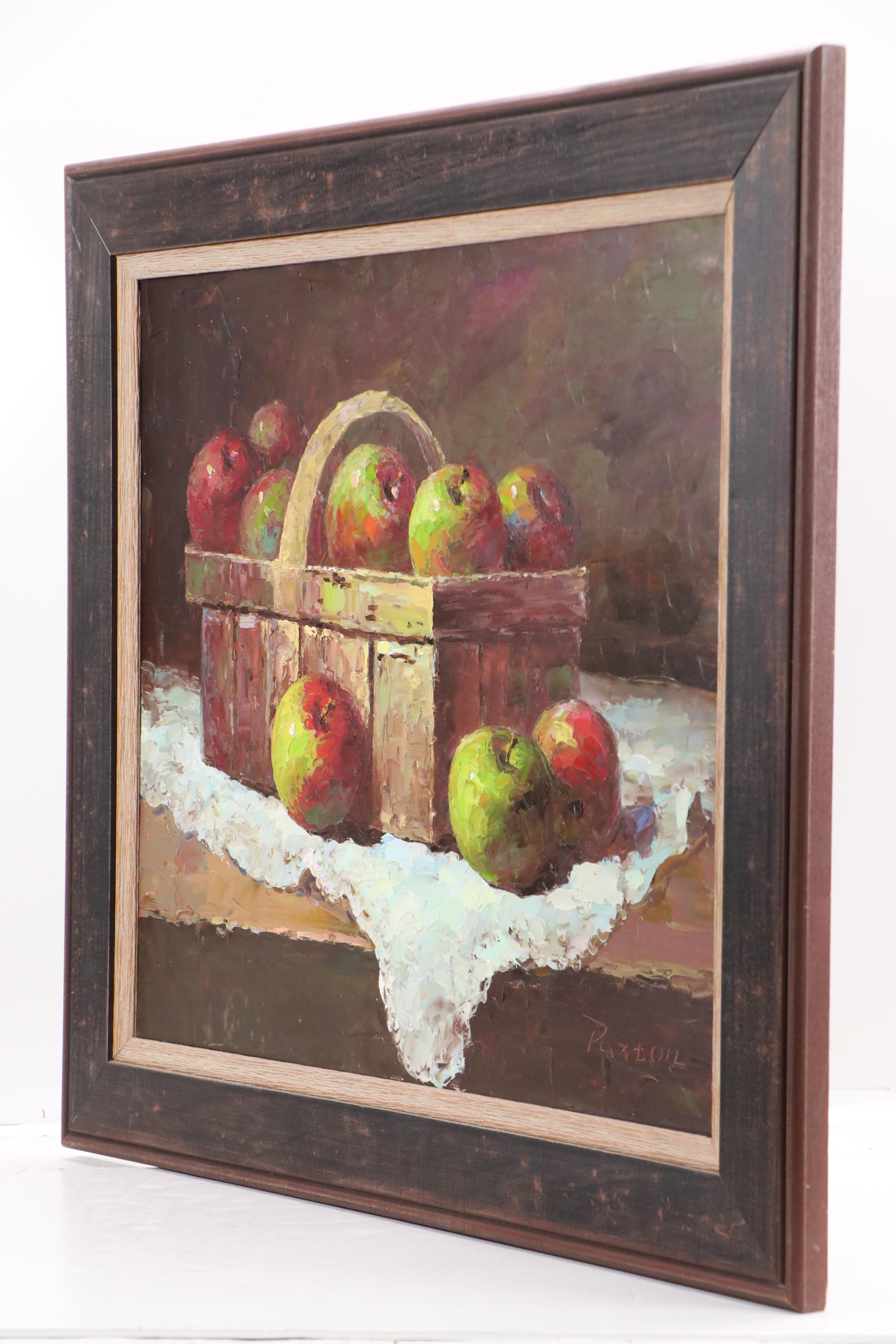 Impasto Still Life Oil Painting of Apples in Basket