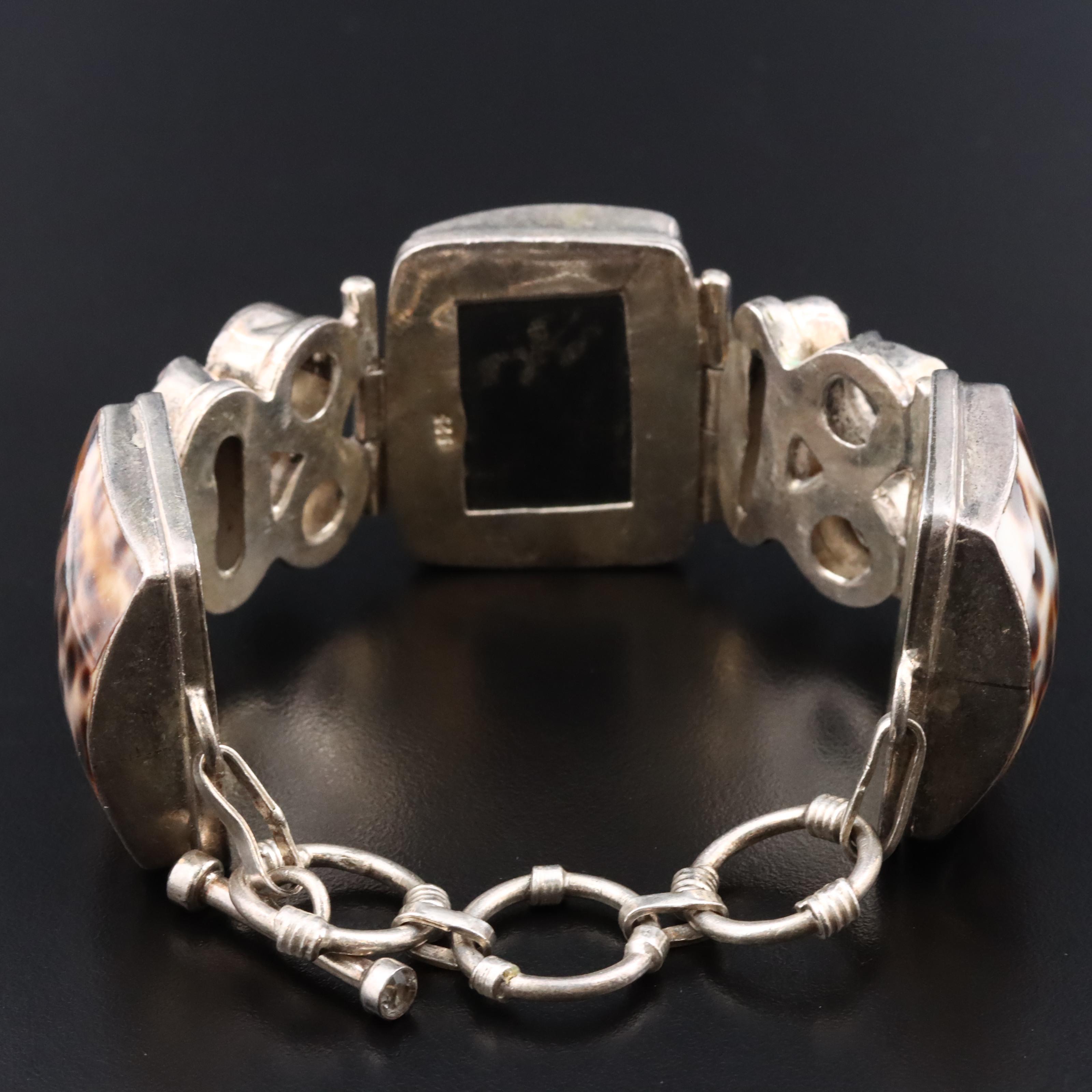 Sterling Cowry Shell, Pearl and Glass Panel Bracelet