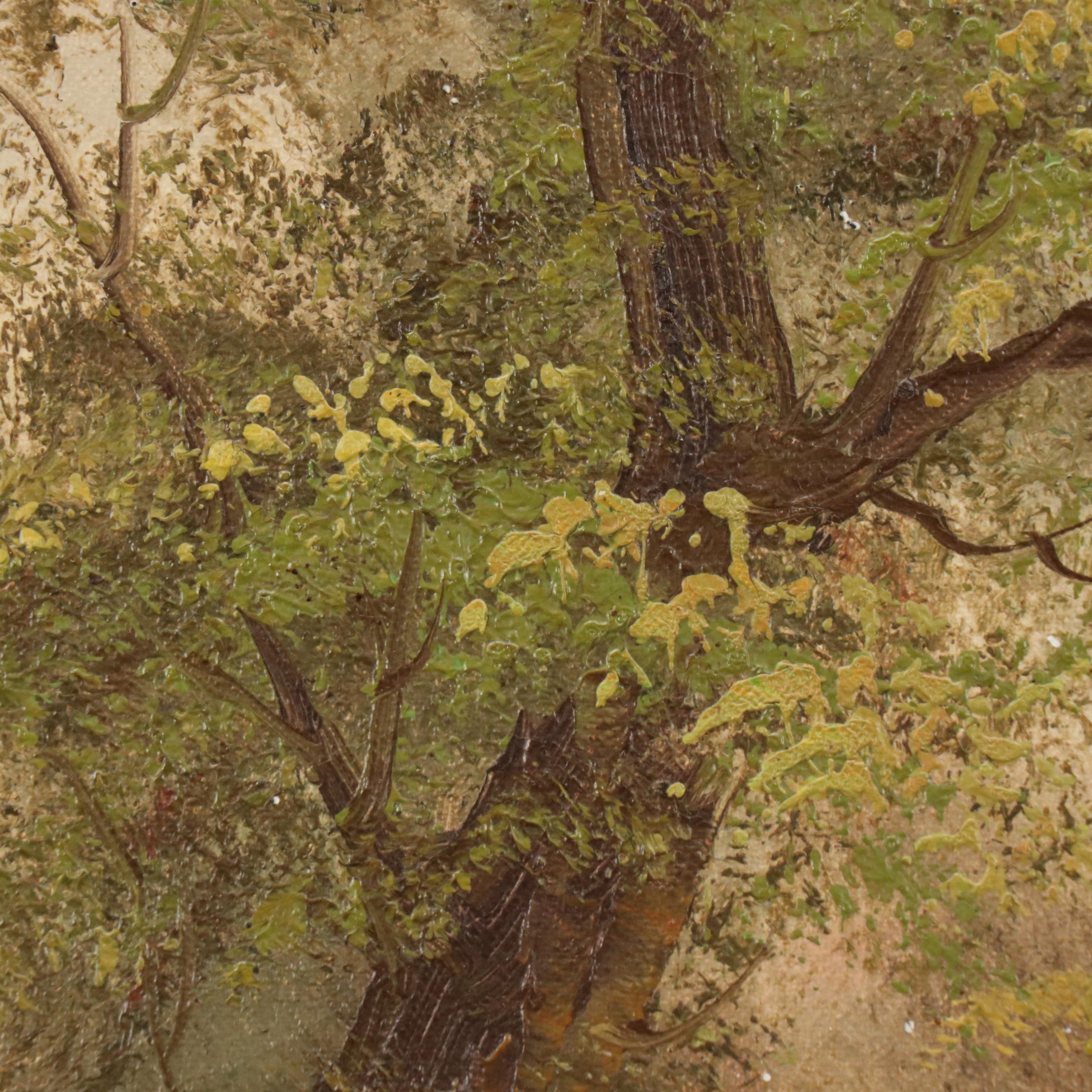 E. Dickens Idyllic Woodland Pond Landscape Oil Painting