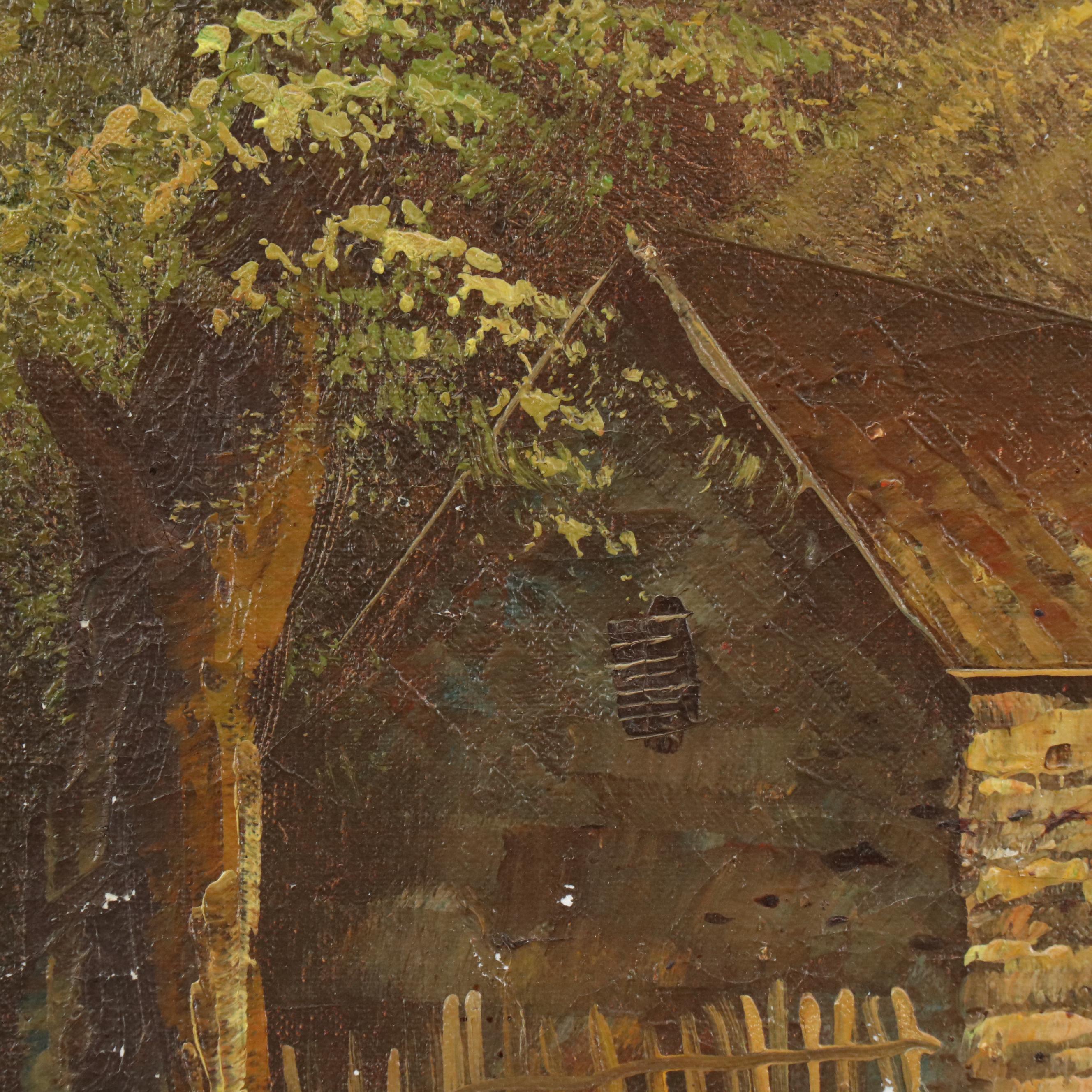 E. Dickens Idyllic Woodland Pond Landscape Oil Painting