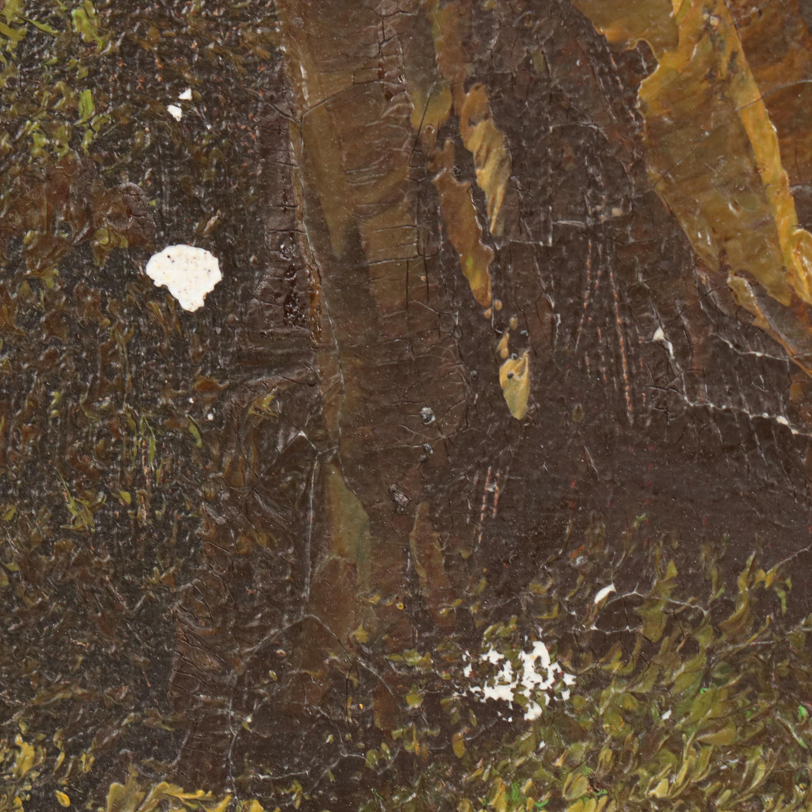 E. Dickens Idyllic Woodland Pond Landscape Oil Painting