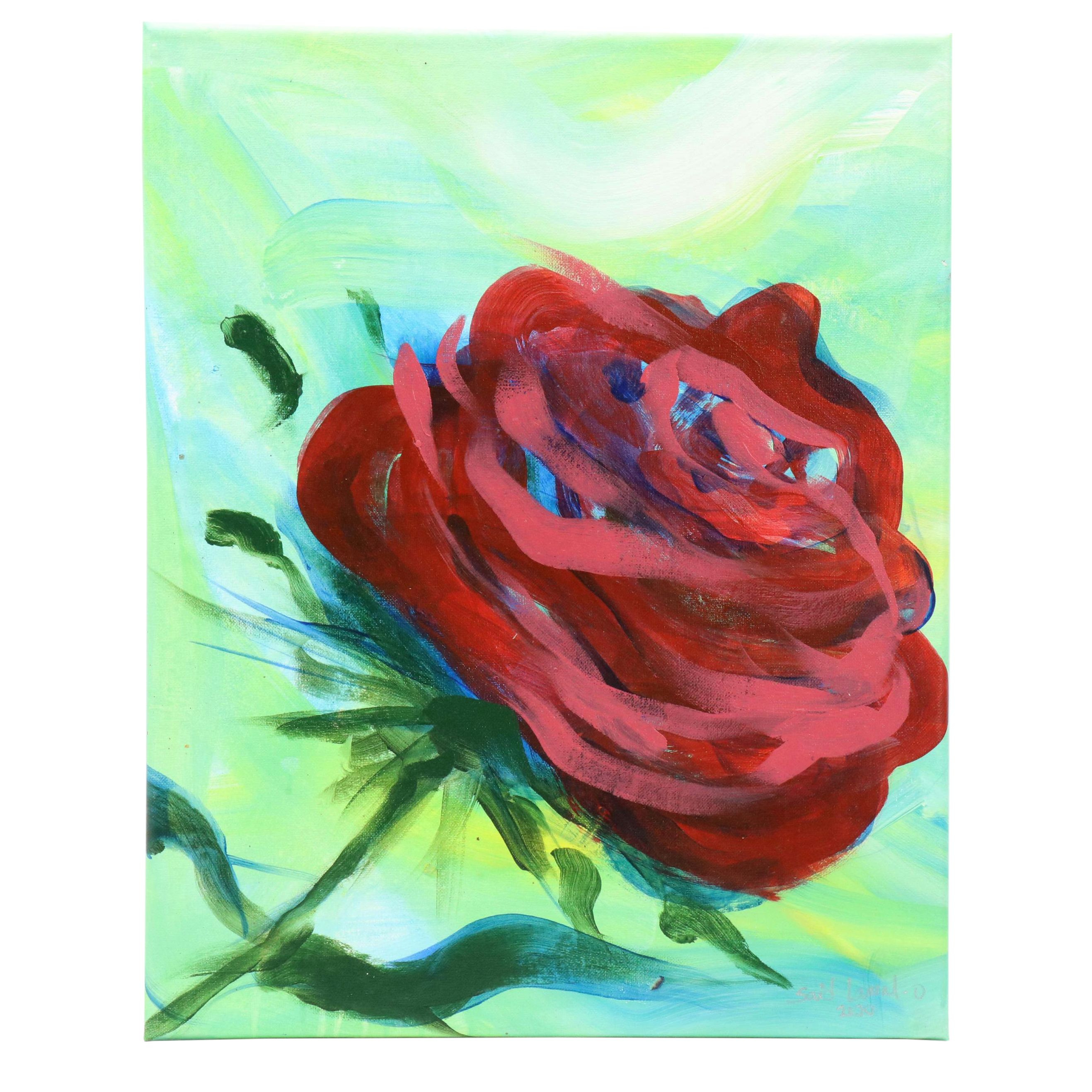 Said Oladejo-lawal Stylized Floral Acrylic Painting, 2020