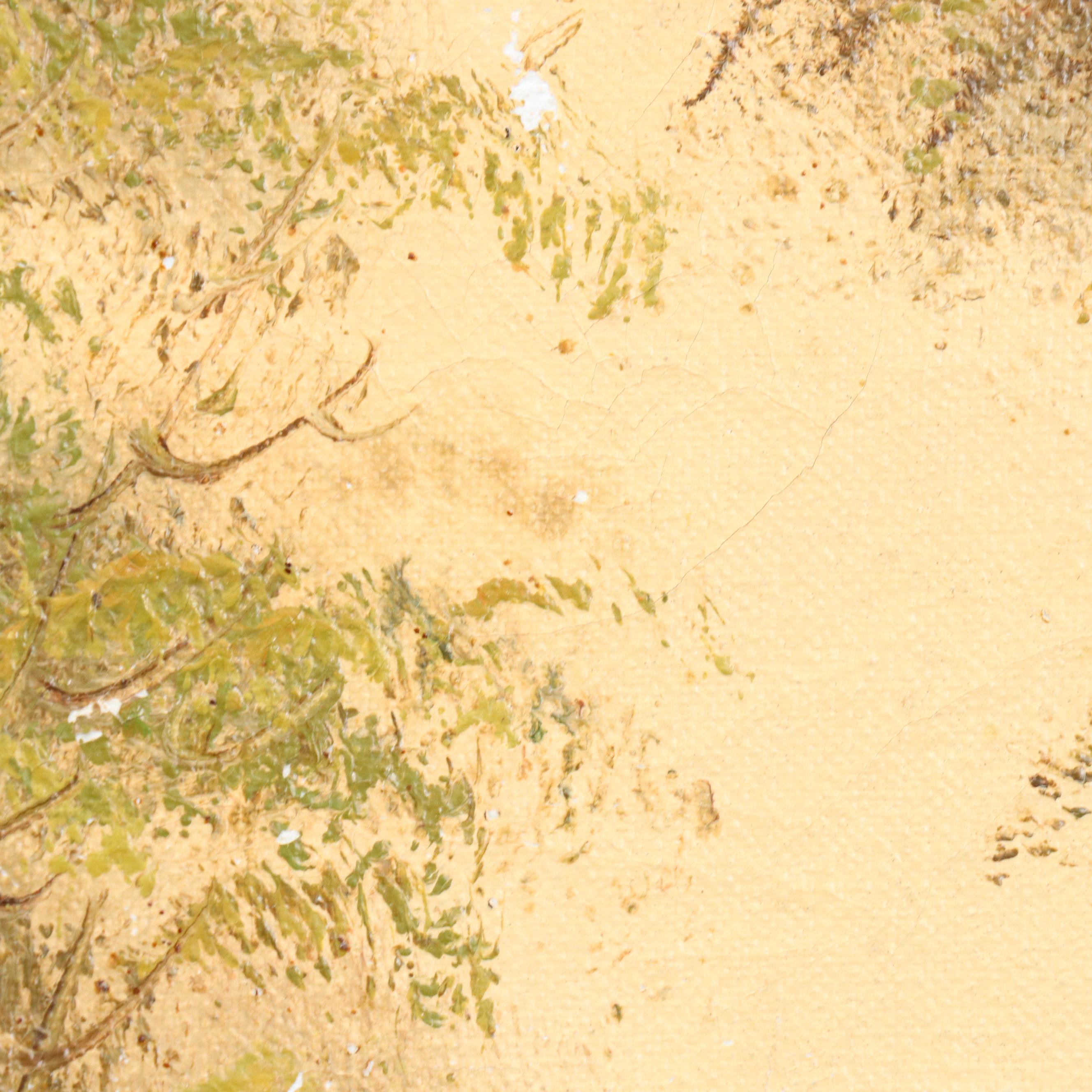 E. Dickens Idyllic Woodland Pond Landscape Oil Painting