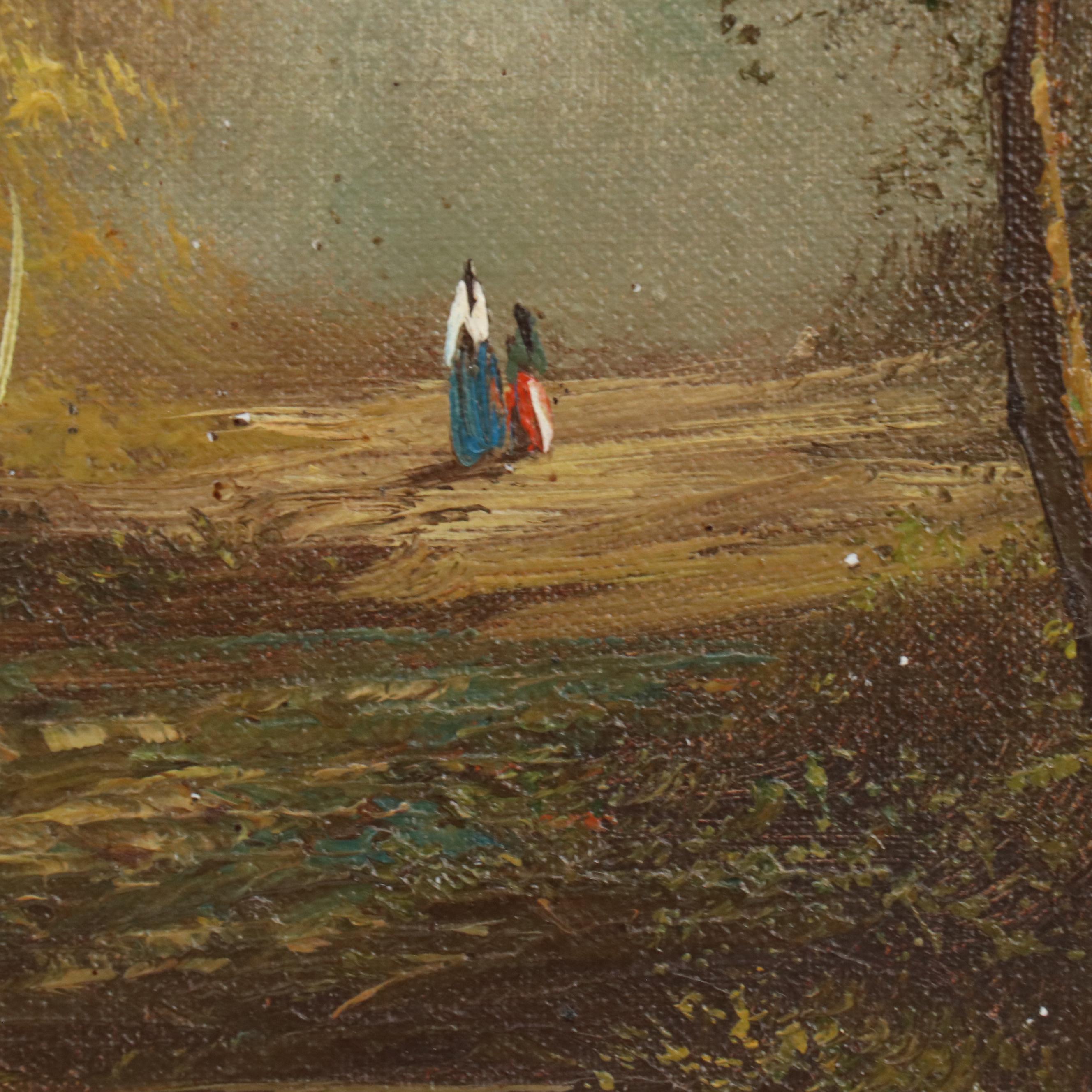 E. Dickens Idyllic Woodland Pond Landscape Oil Painting