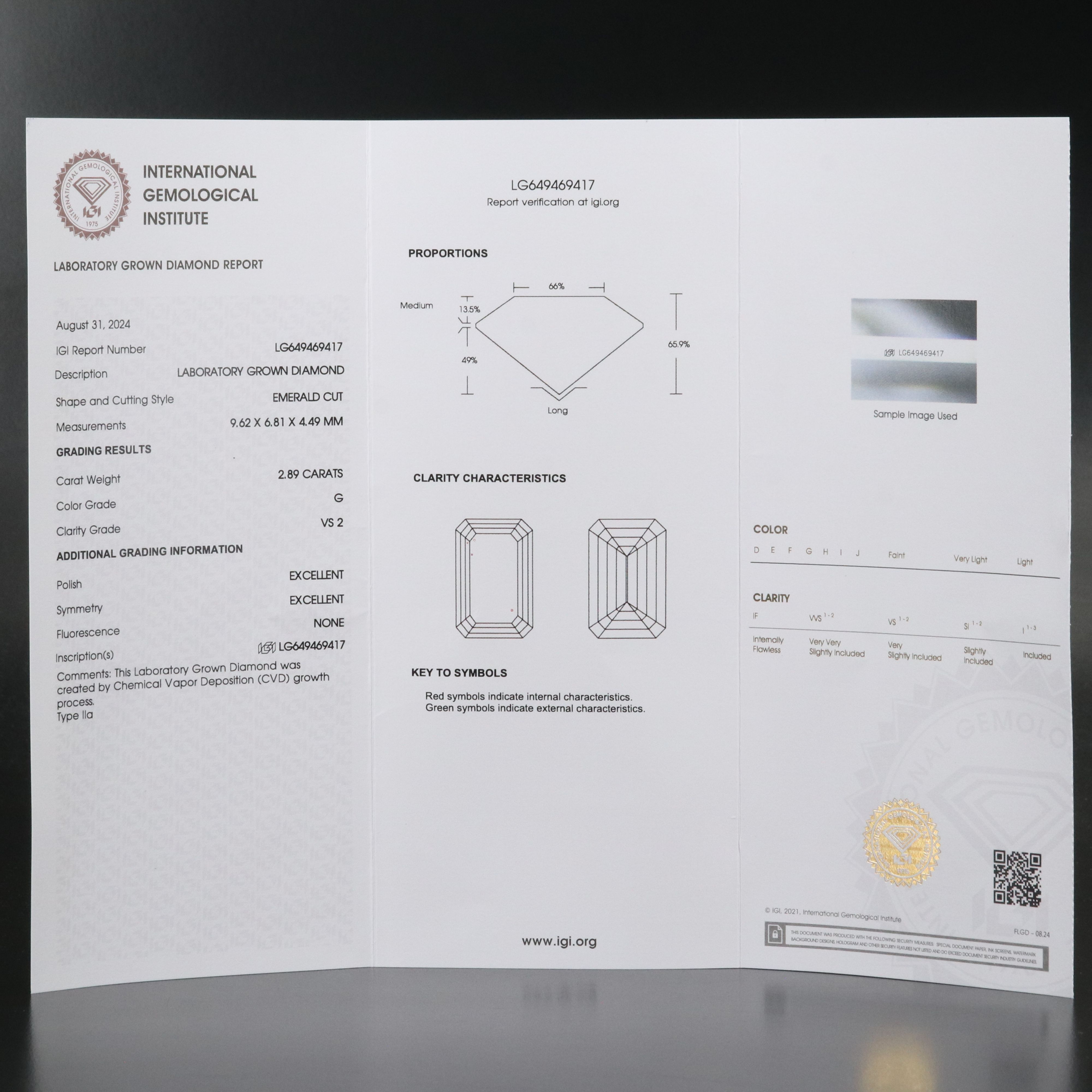 Loose 2.89 CT Lab Grown Diamond with IGI Report