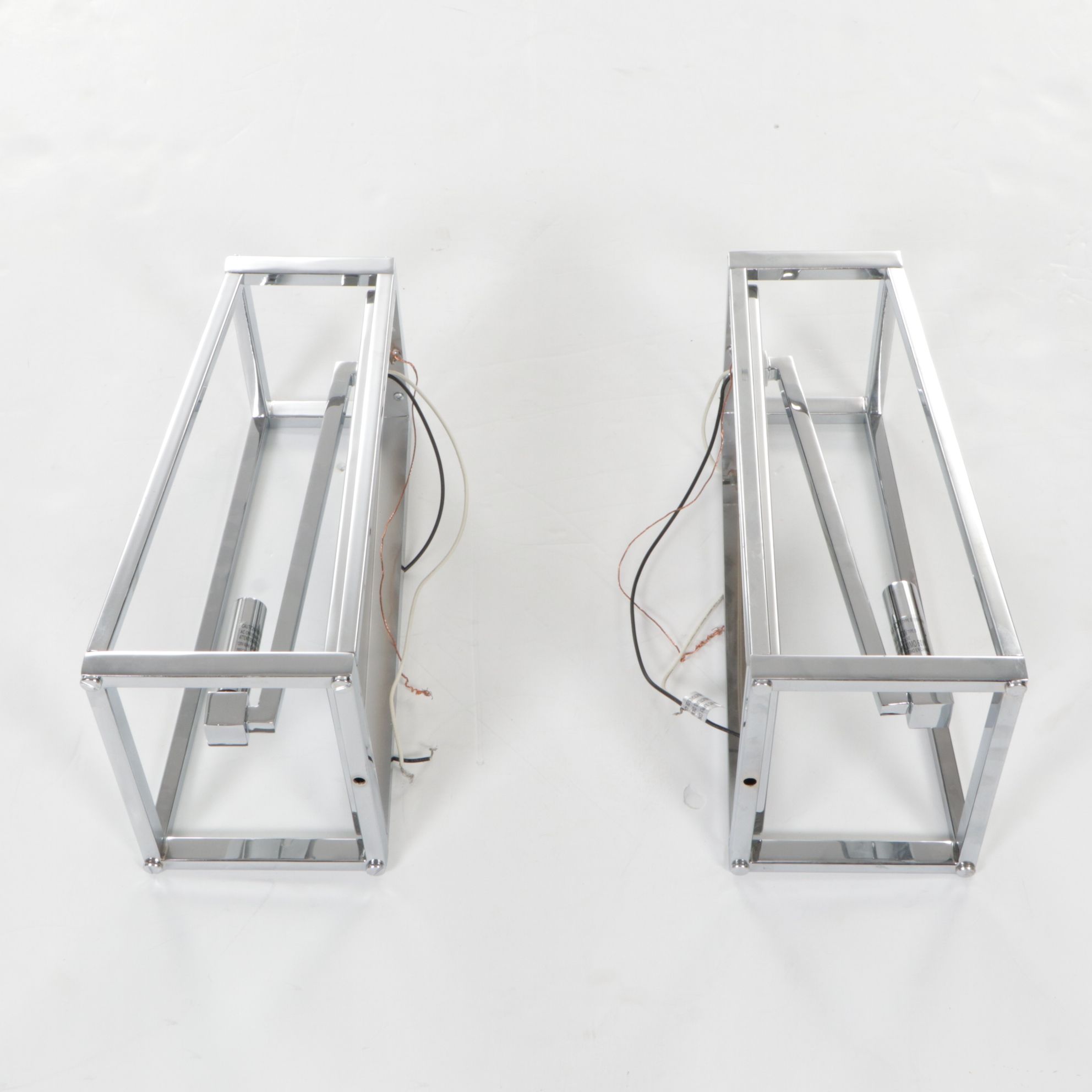Pair of Postmodern  Chrome and Glass Wall Sconces, 21st Century