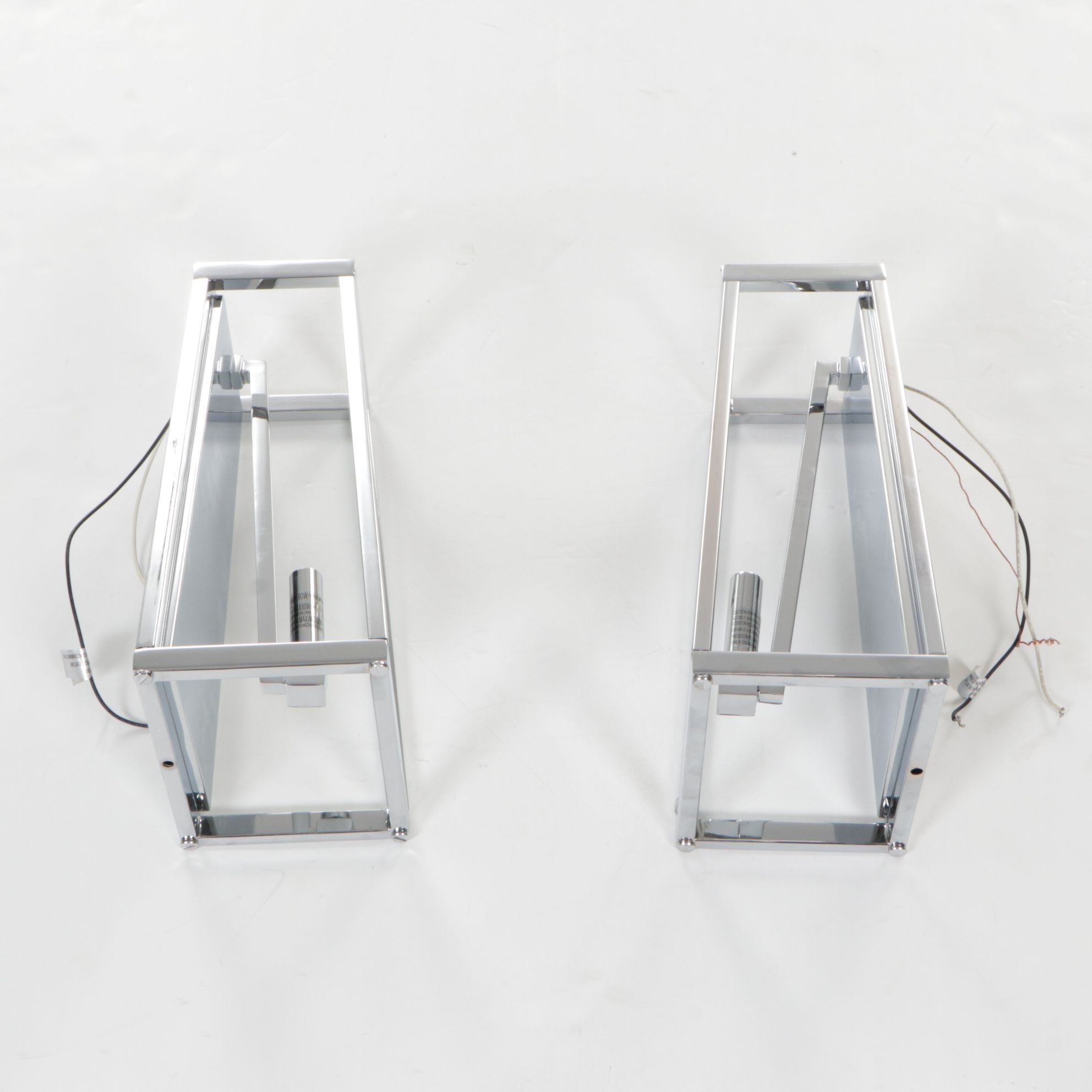 Pair of Postmodern  Chrome and Glass Wall Sconces, 21st Century