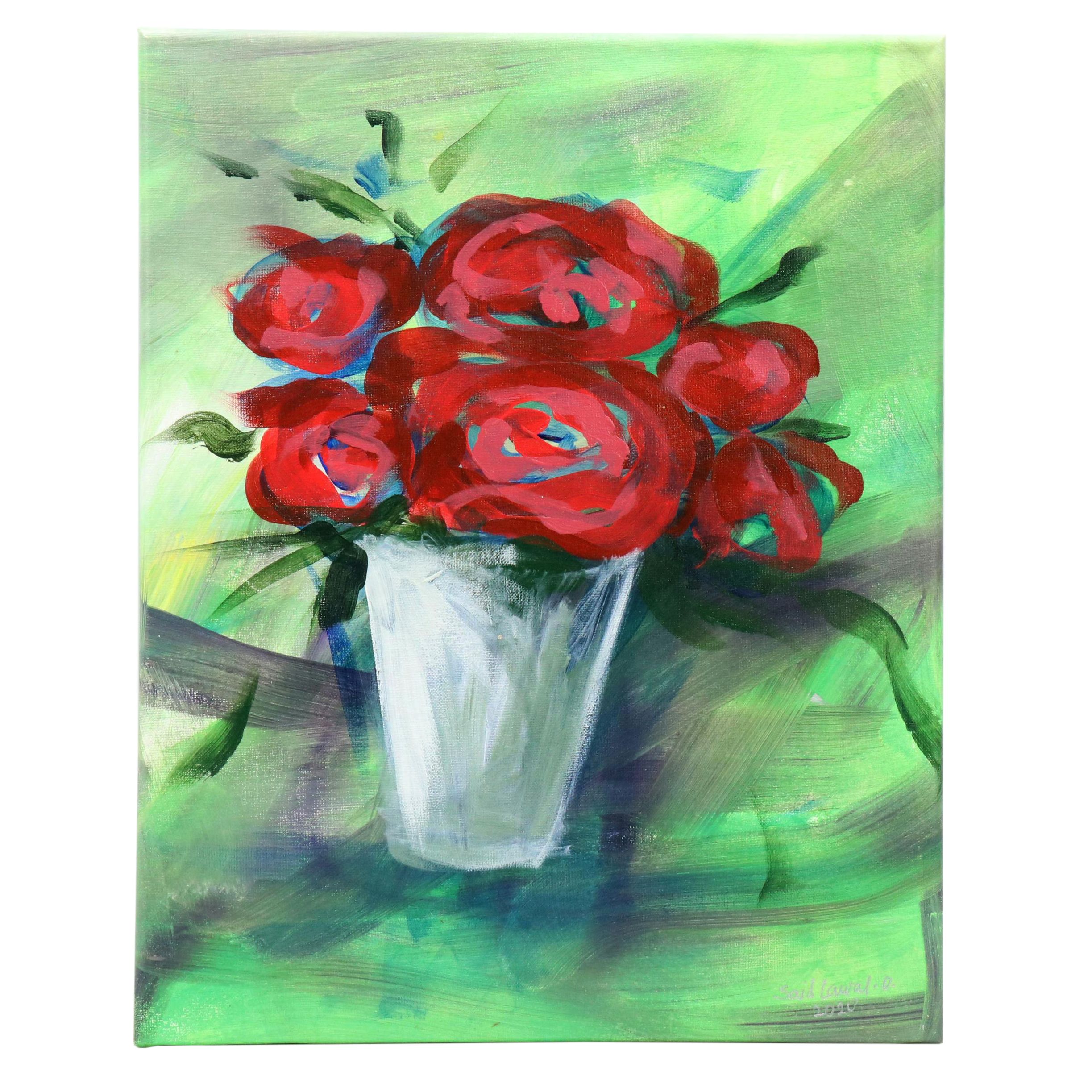 Said Oladejo-lawal Stylized Floral Acrylic Painting, 2020