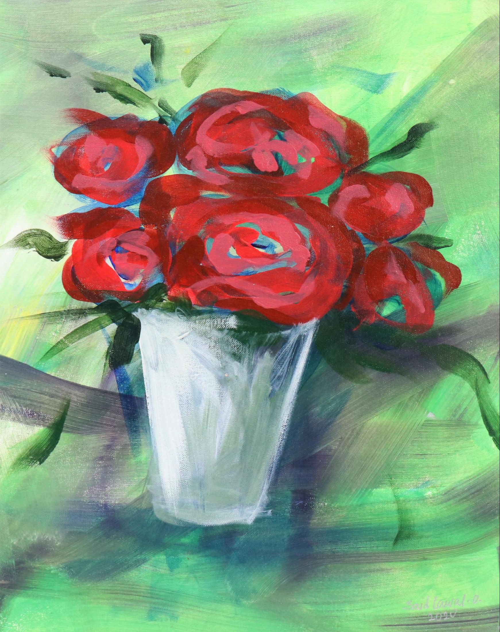 Said Oladejo-lawal Stylized Floral Acrylic Painting, 2020