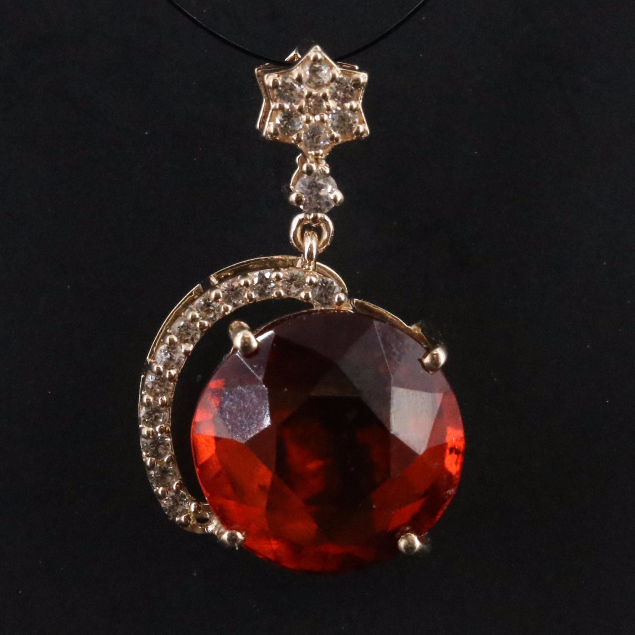 14K Hessionite and White Sapphire Pendant