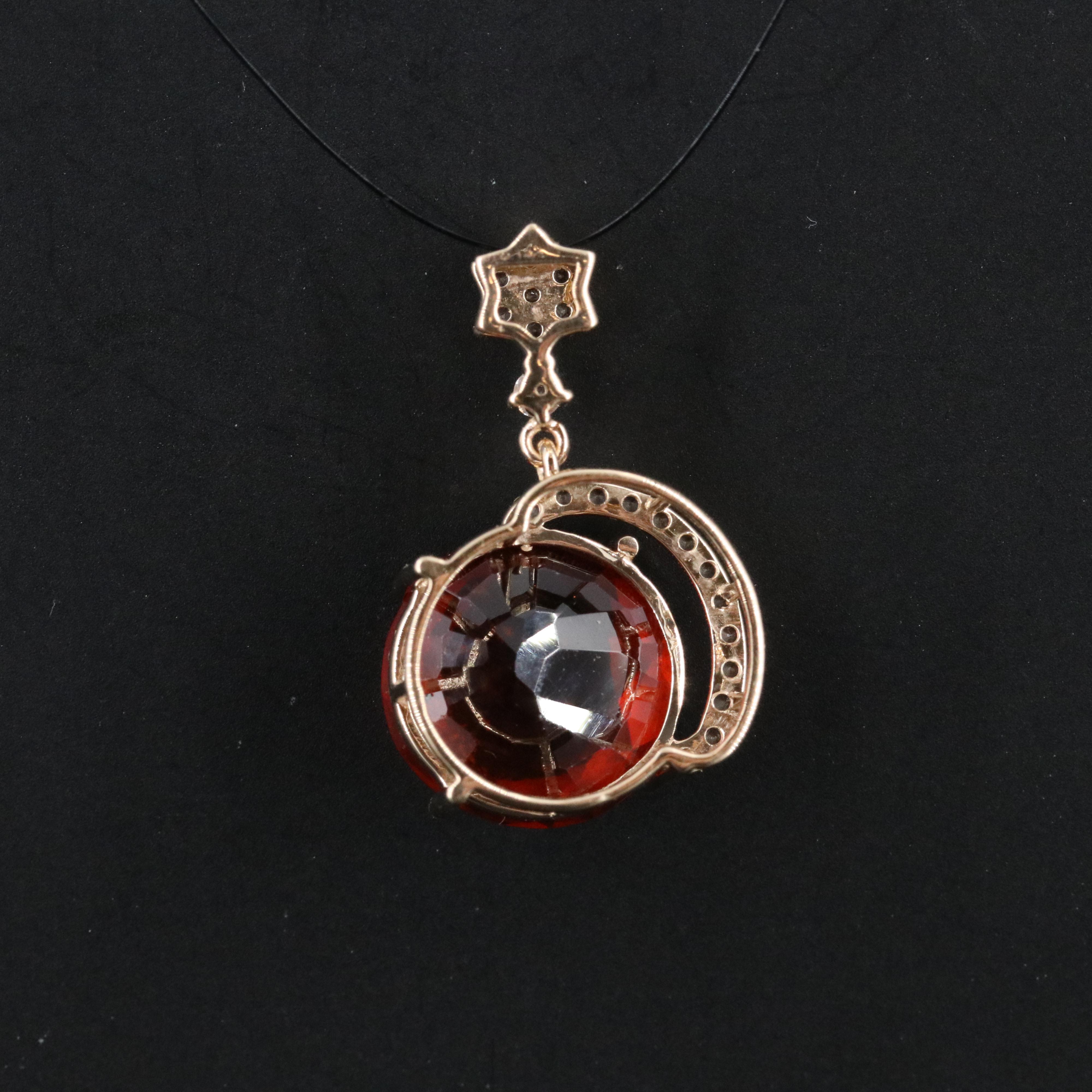 14K Hessionite and White Sapphire Pendant