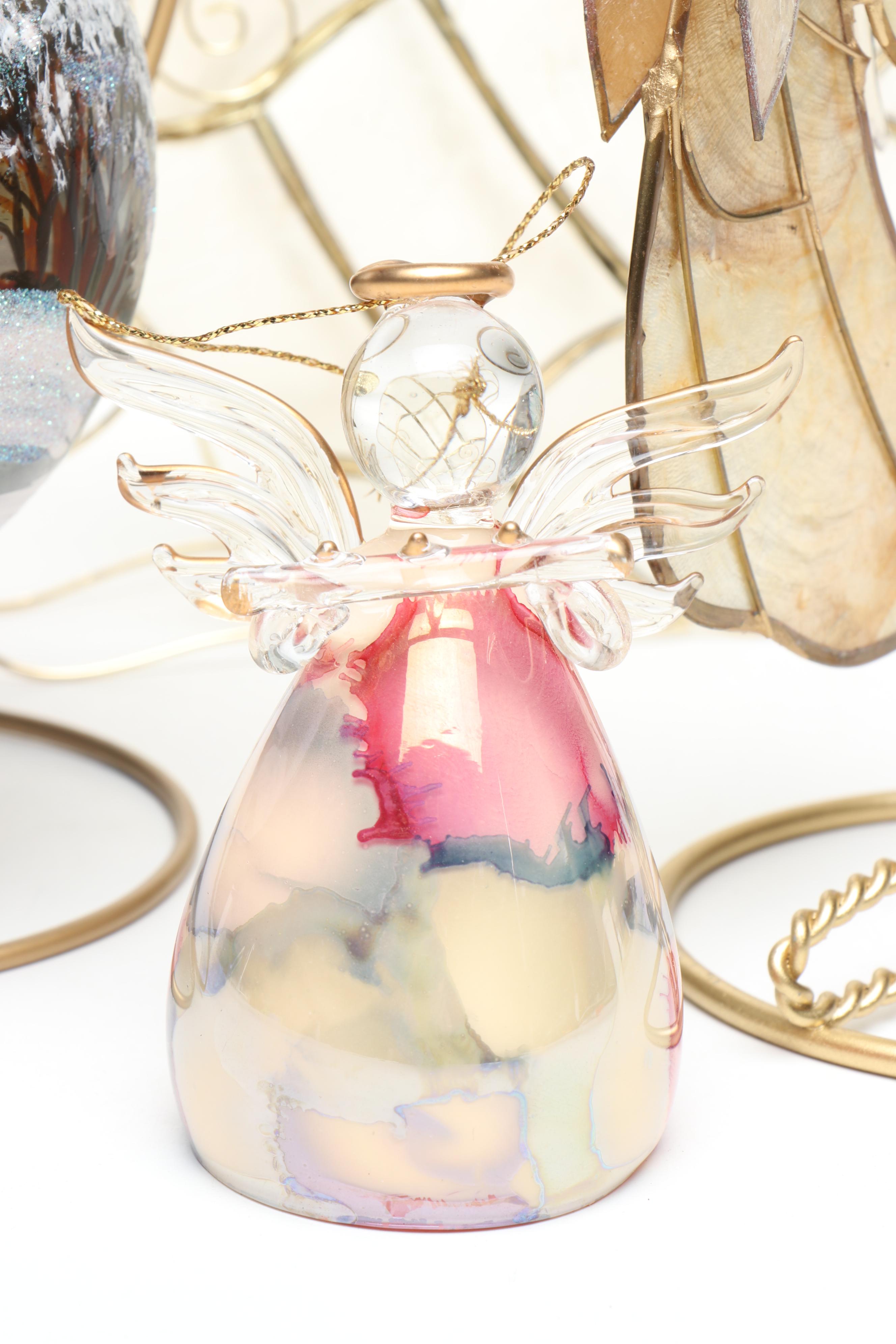 Capiz Shell Angels with Hand-Painted and Art Glass Ornaments