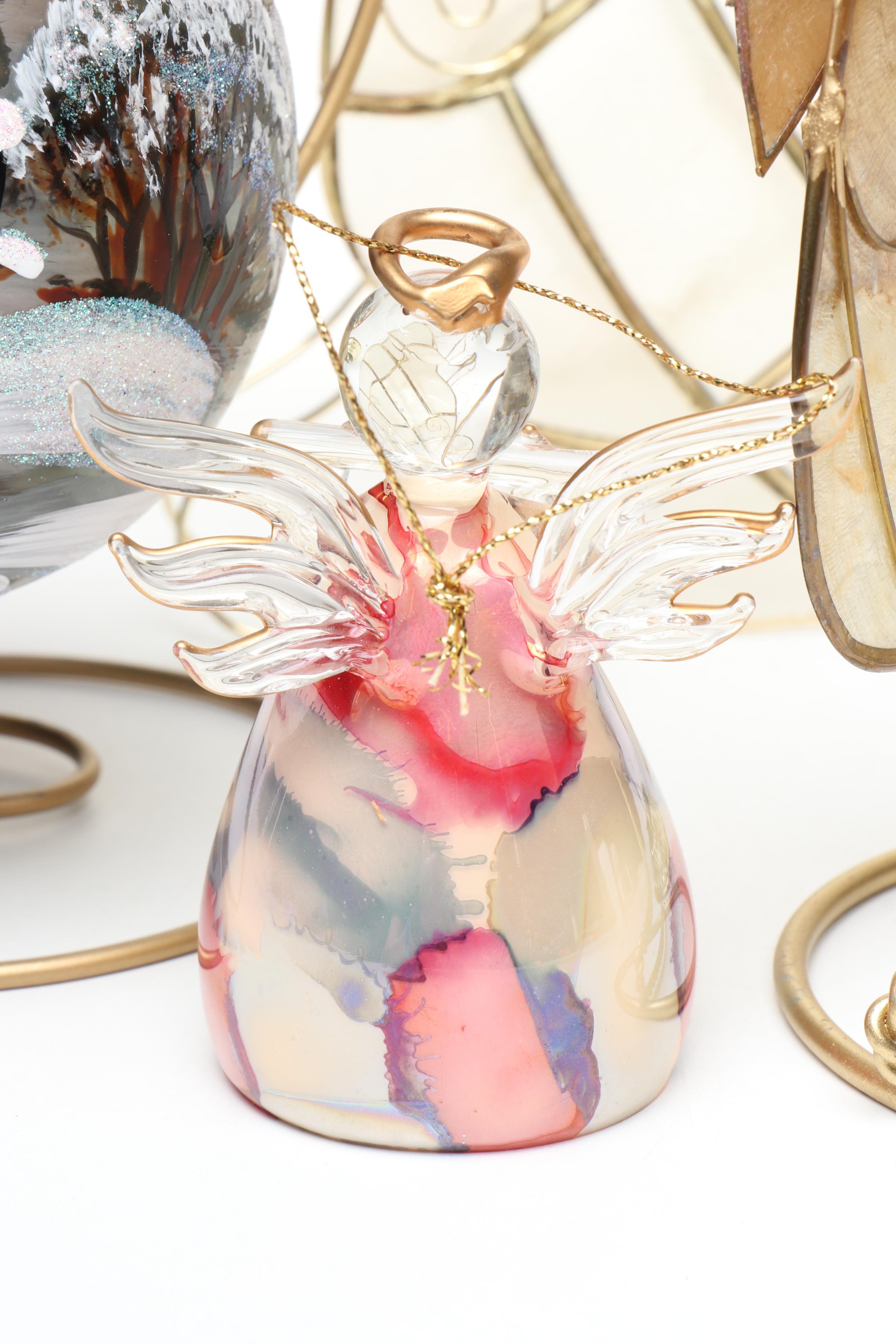 Capiz Shell Angels with Hand-Painted and Art Glass Ornaments