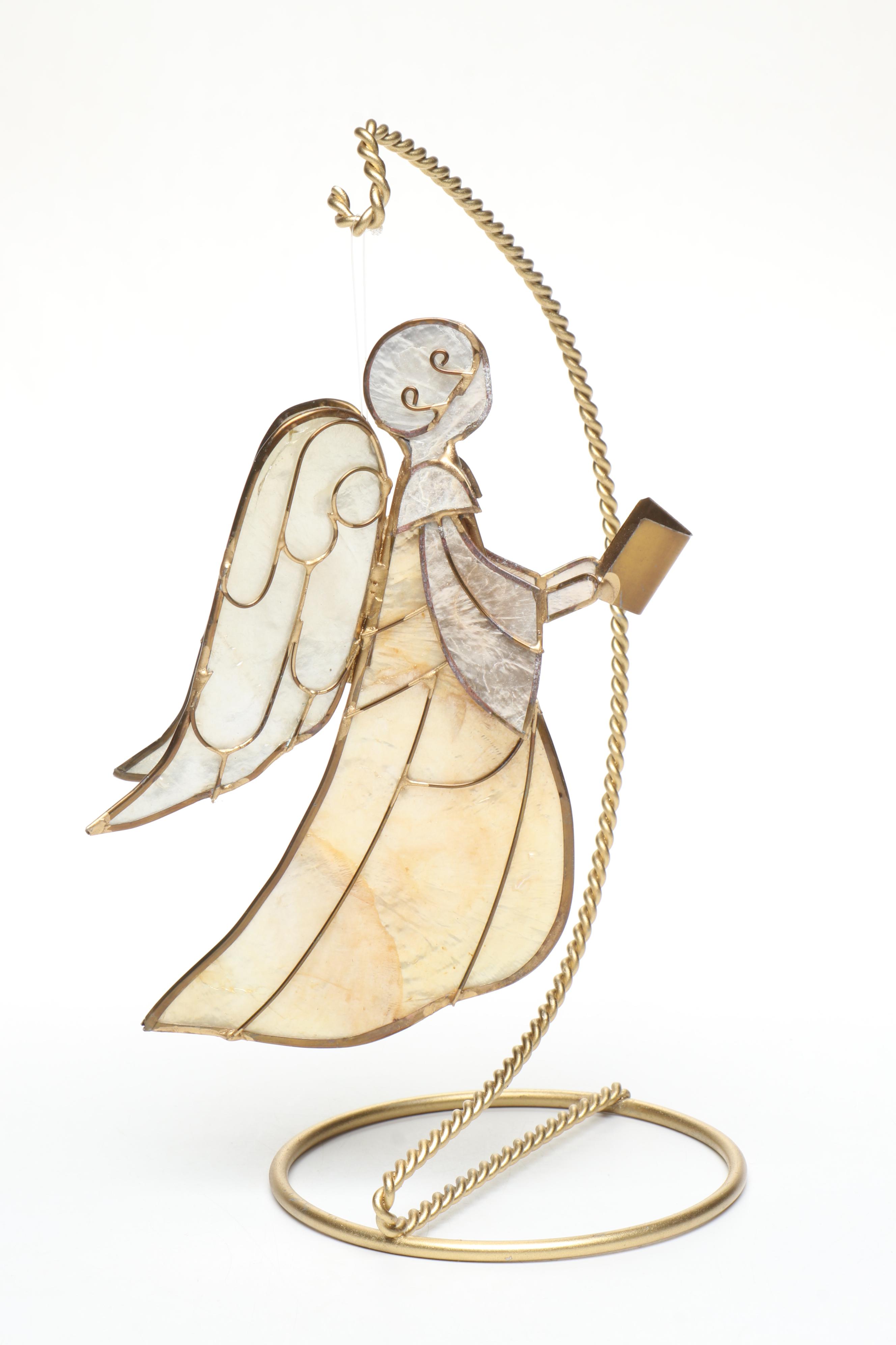 Capiz Shell Angels with Hand-Painted and Art Glass Ornaments