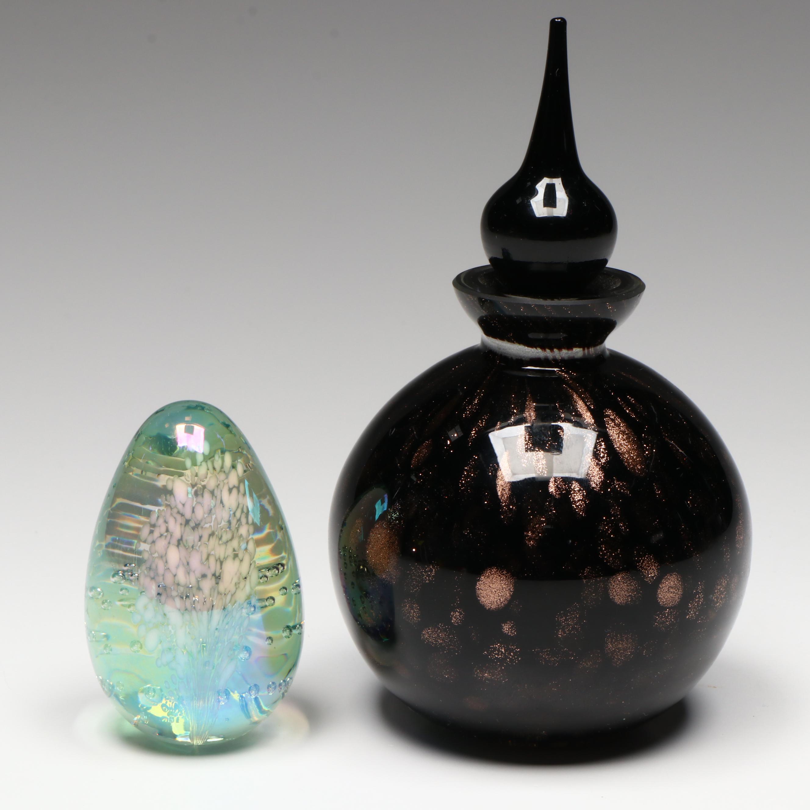 Makora Krosno Glass Vase with More Art Glass Vases, Paperweight, and Jar