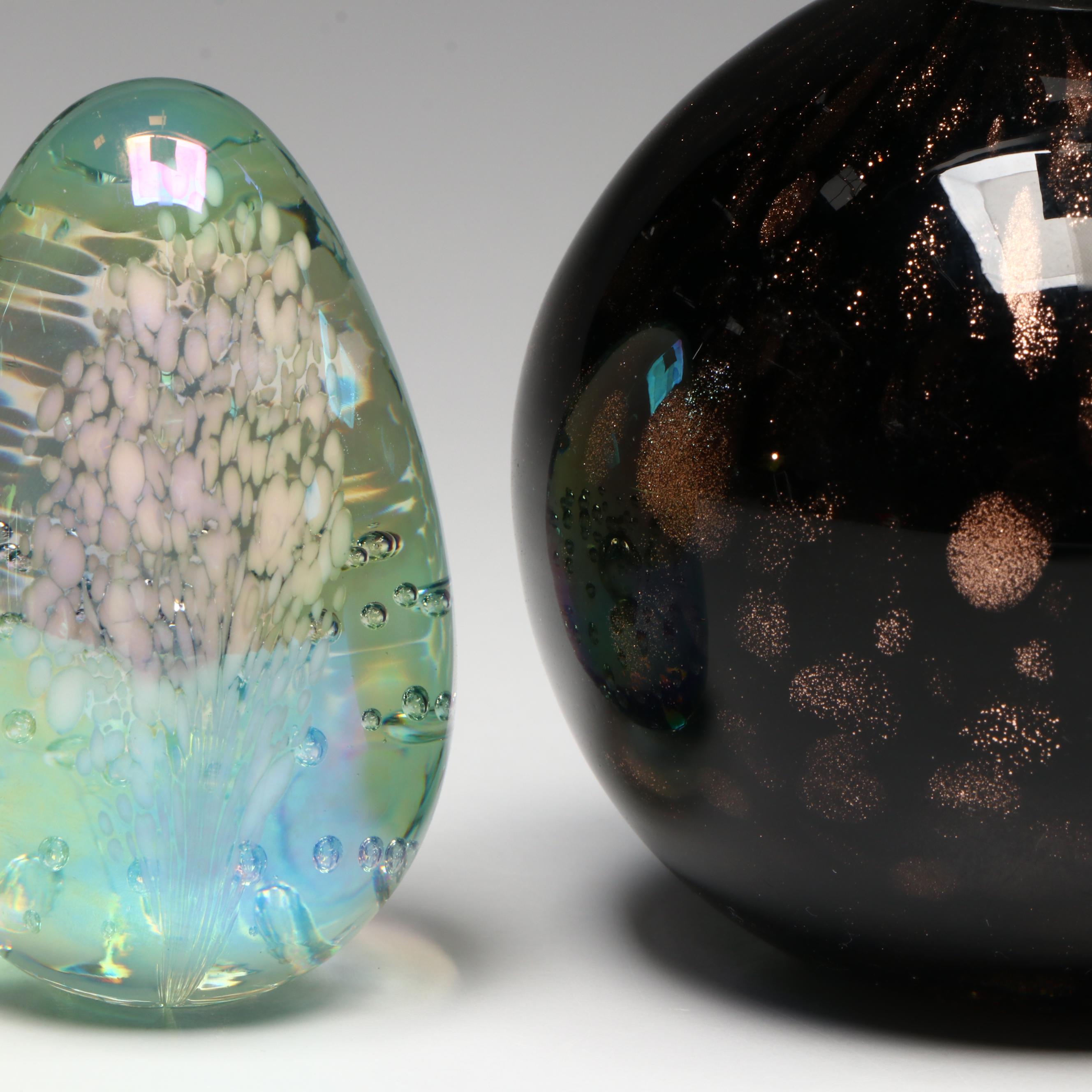 Makora Krosno Glass Vase with More Art Glass Vases, Paperweight, and Jar