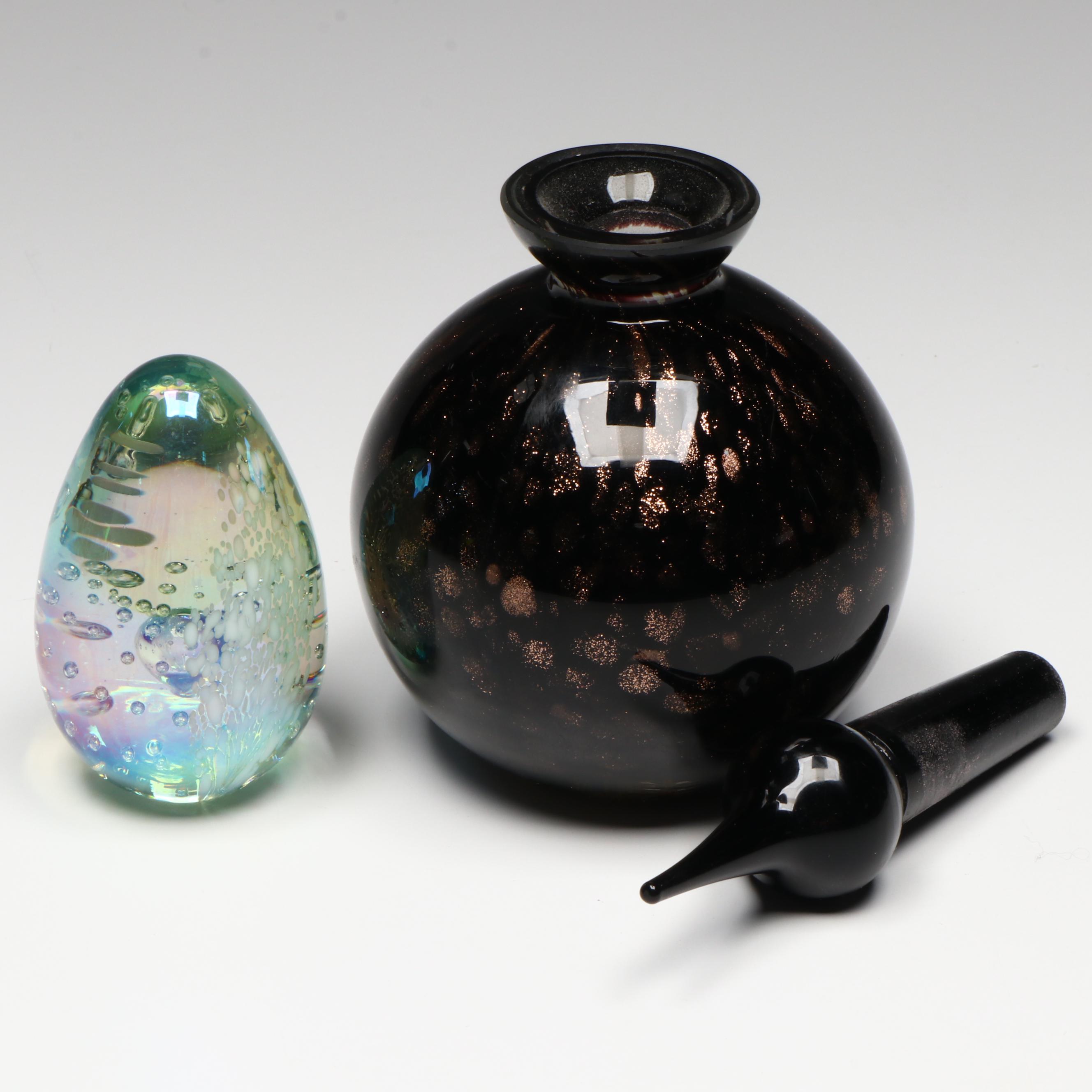 Makora Krosno Glass Vase with More Art Glass Vases, Paperweight, and Jar