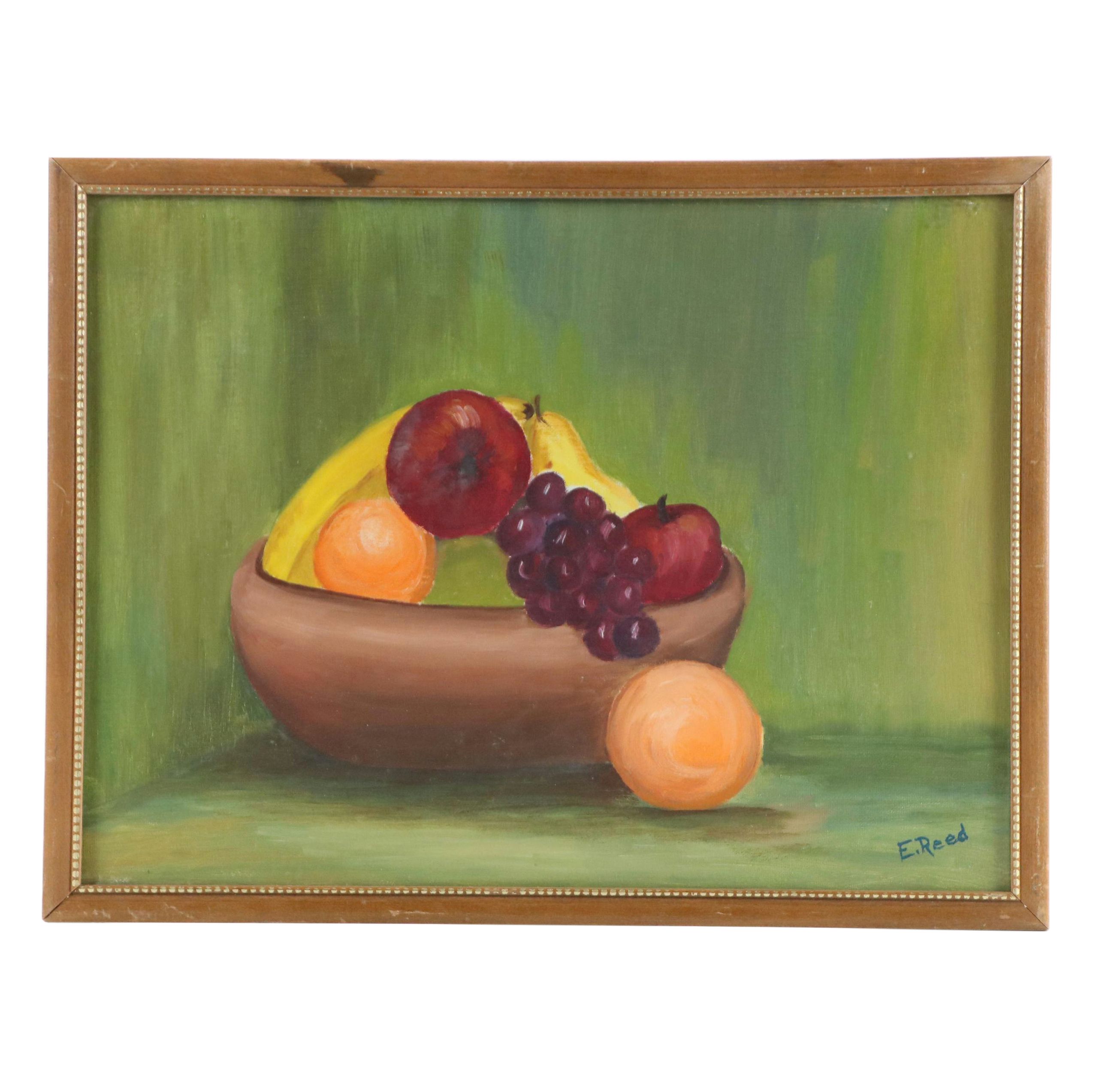 E. Reed Still Life With Fruit Bowl Acrylic Painting
