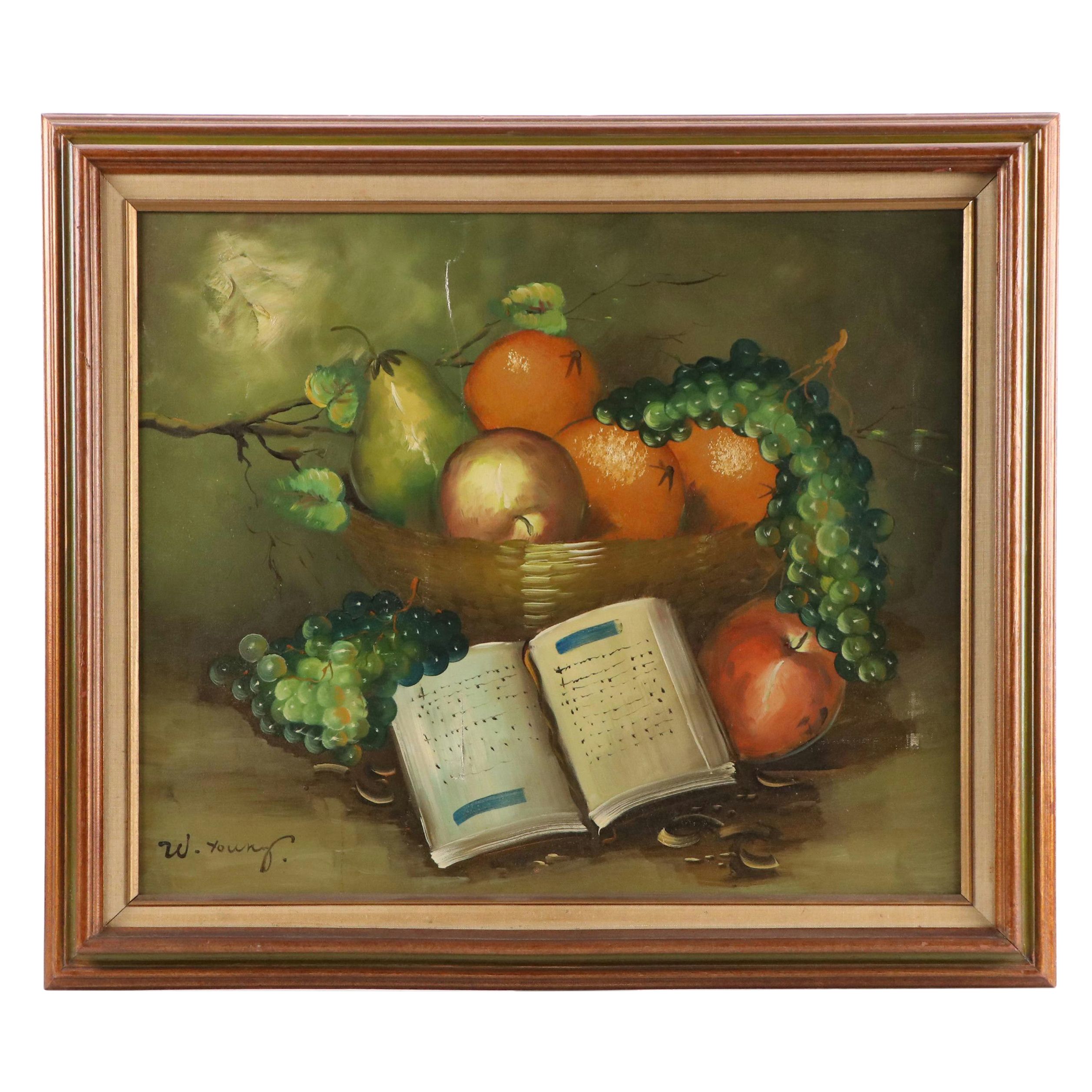 W. Young Oil Painting of Still Life With Fruit, Mid-20th Century
