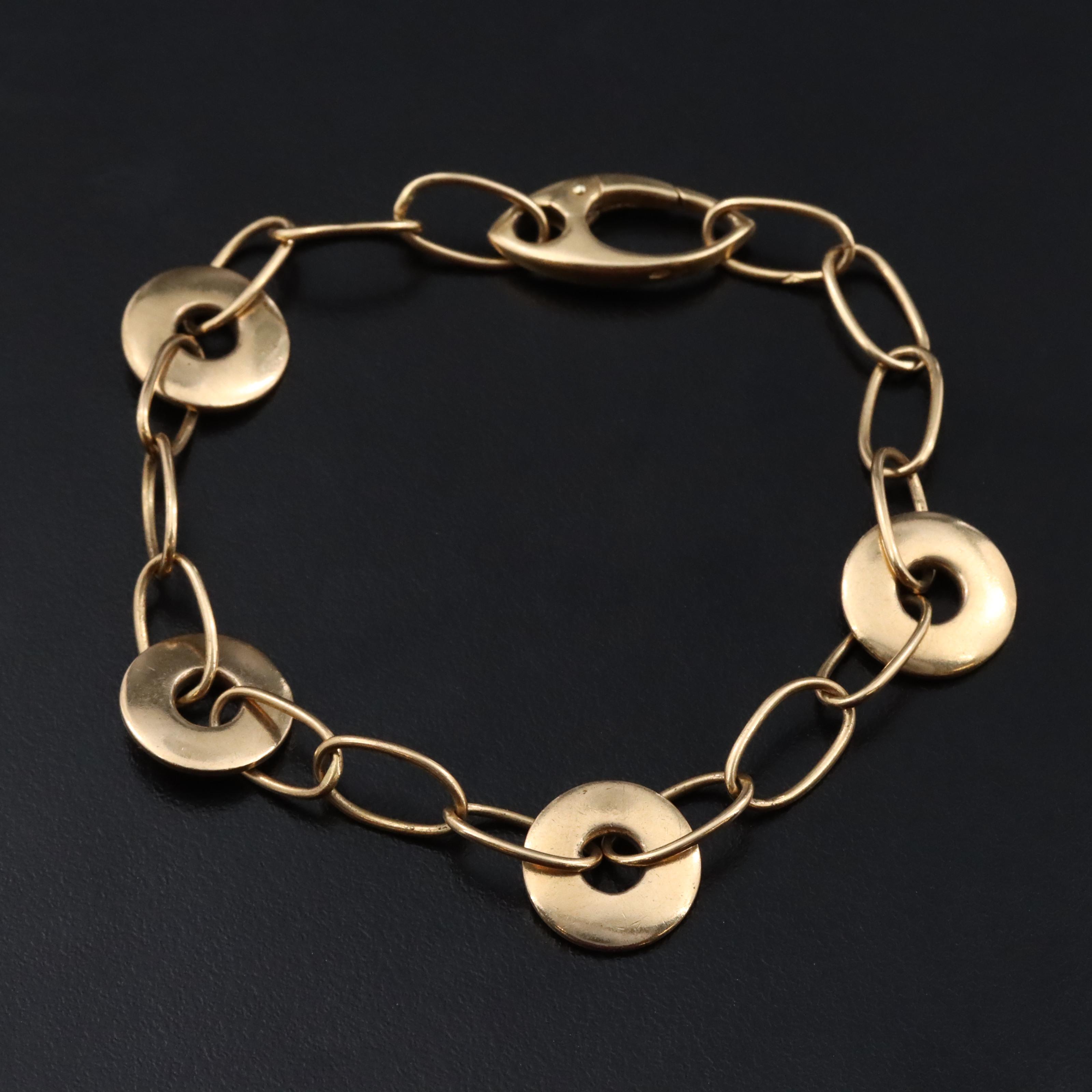 18K Cable and Circle Link Station Bracelet