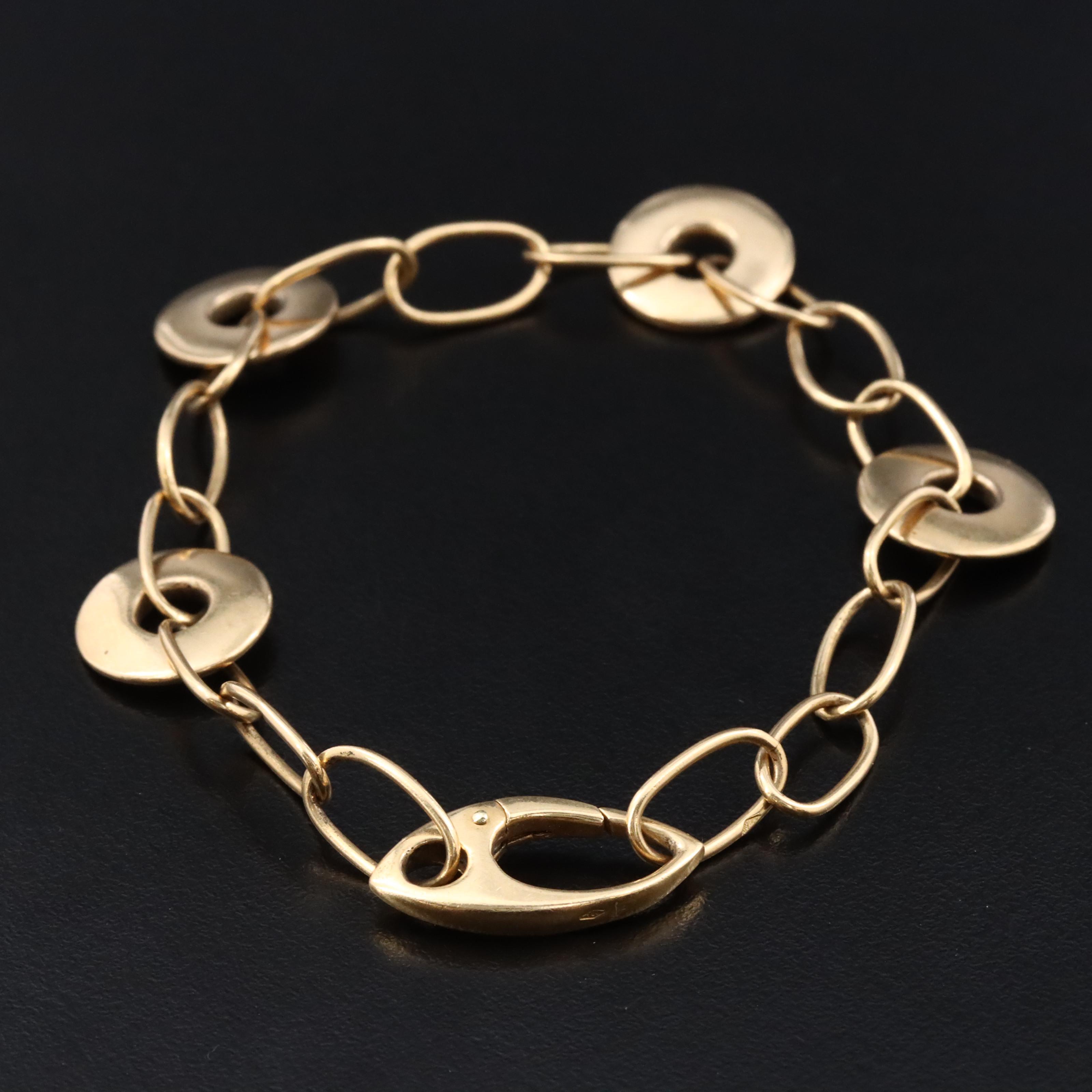 18K Cable and Circle Link Station Bracelet