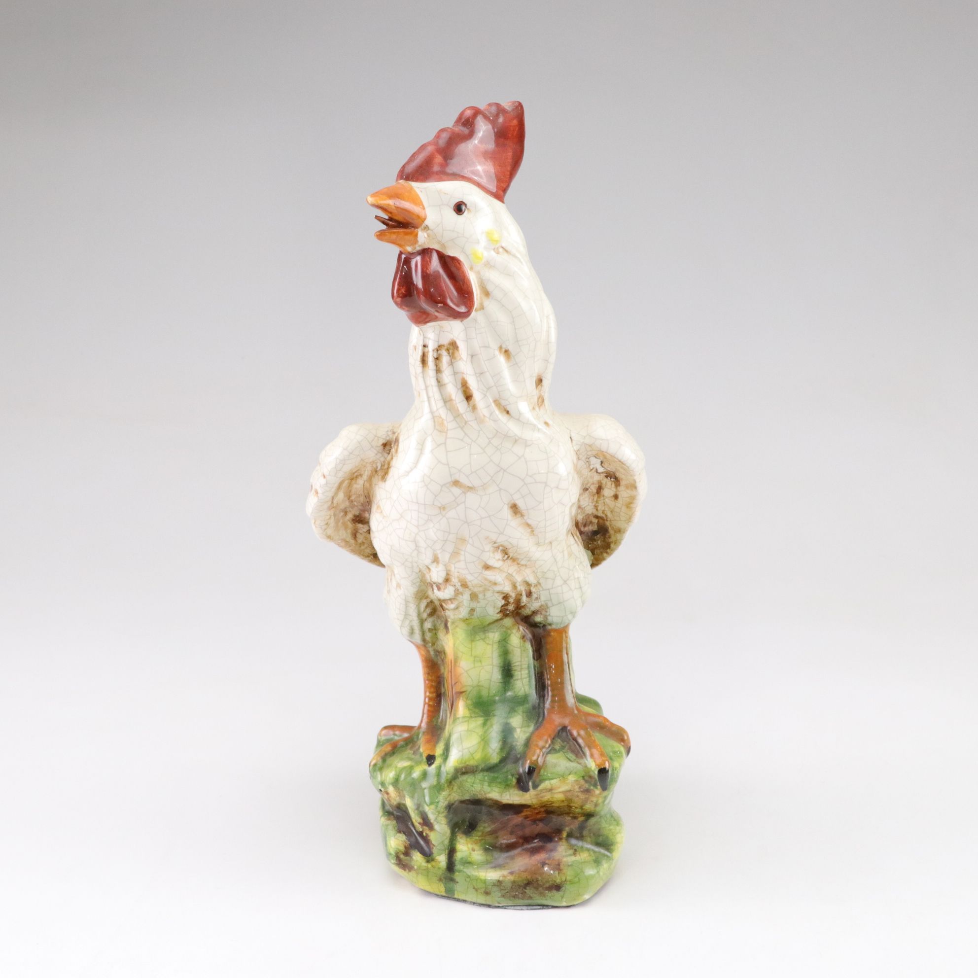 Hand-Painted Majolica Style Crackle Ceramic Farmhouse Roosters