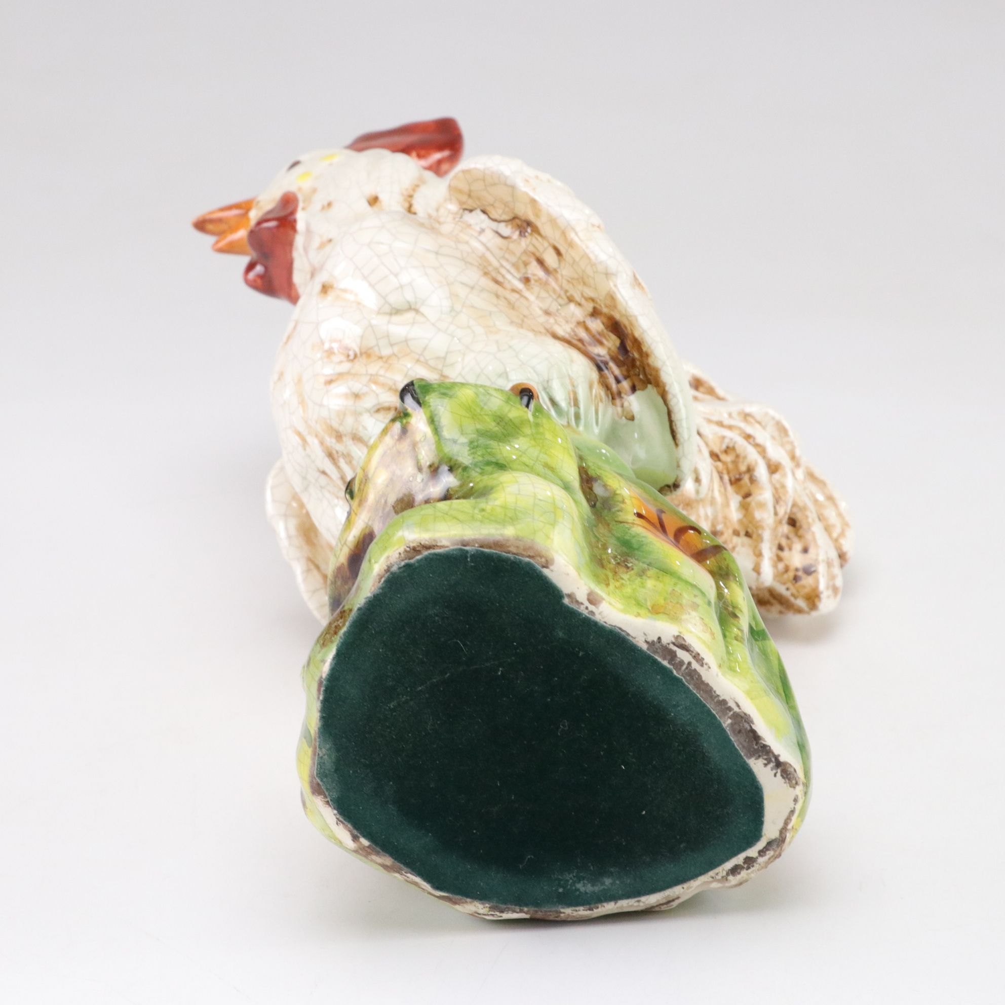 Hand-Painted Majolica Style Crackle Ceramic Farmhouse Roosters