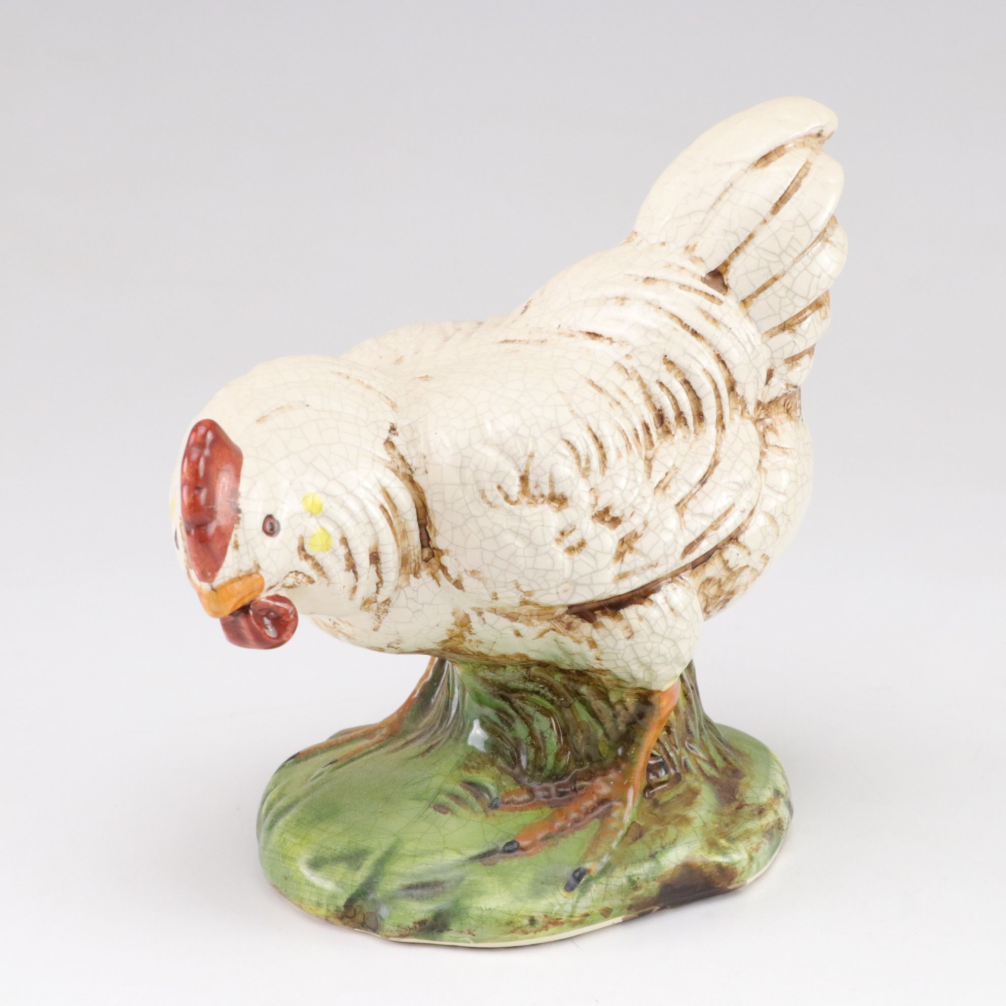 Hand-Painted Majolica Style Crackle Ceramic Farmhouse Roosters